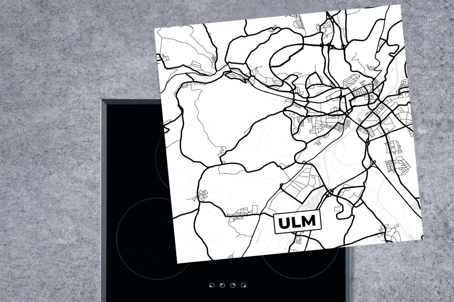 Ulm für Herdblende-/Abdeckplatte - Ceranfeldabdeckung, 78x78 MuchoWow küche Stadtplan, Arbeitsplatte Vinyl, Karte cm, tlg), (1 -