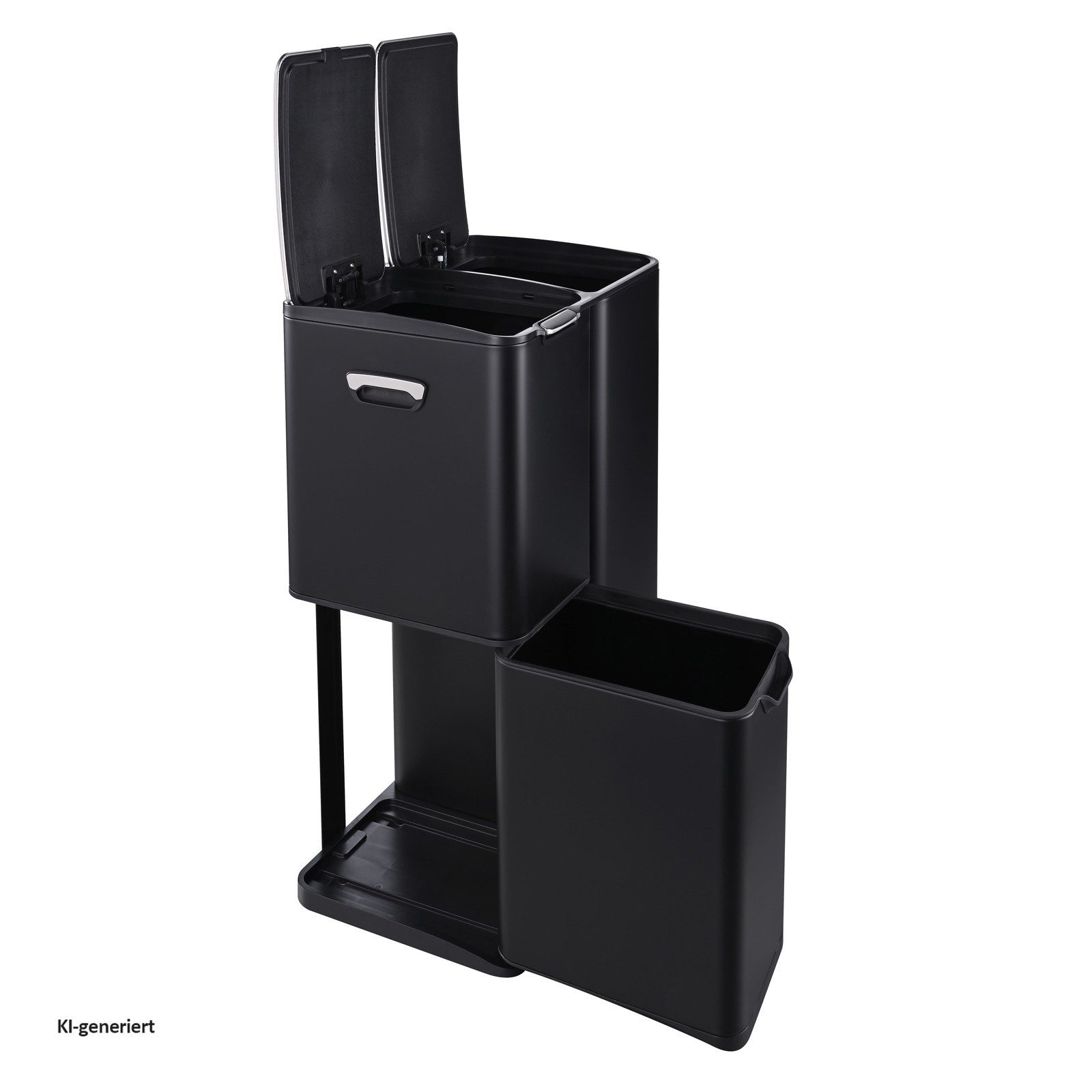 HTI-Living Mülleimer Mülleimer Edelstahl mit 3 Behältern Schwarz, 3 in 1 – Bild 3 von 4