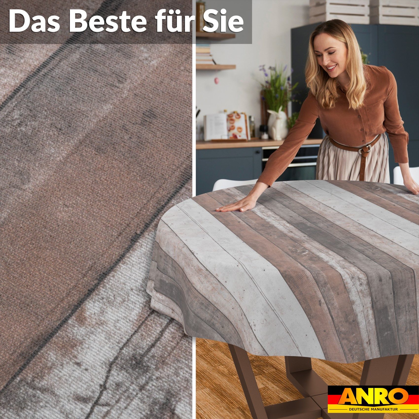 ANRO Tischdecke Wachstuch 3.0 abwischbar Rustikal Holz Tischwäsche (Einzelstück 1-tlg), wasserabweisend PU-Beschichtet Vintage Natur Rund 100cm
