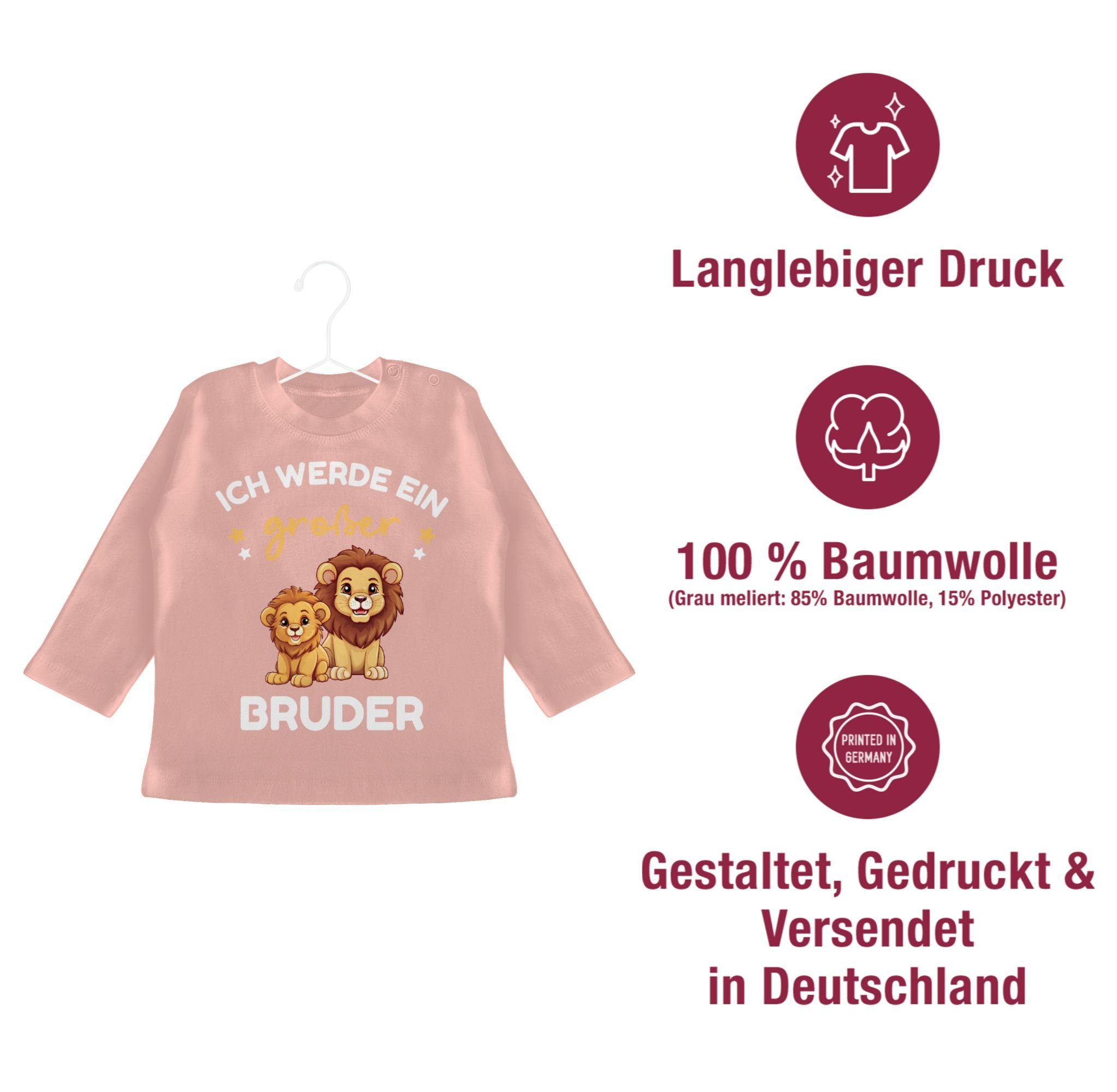 werde Großer Löwen Geschenk Bruder Babyrosa T-Shirt Bruder 3 Ich großer Shirtracer