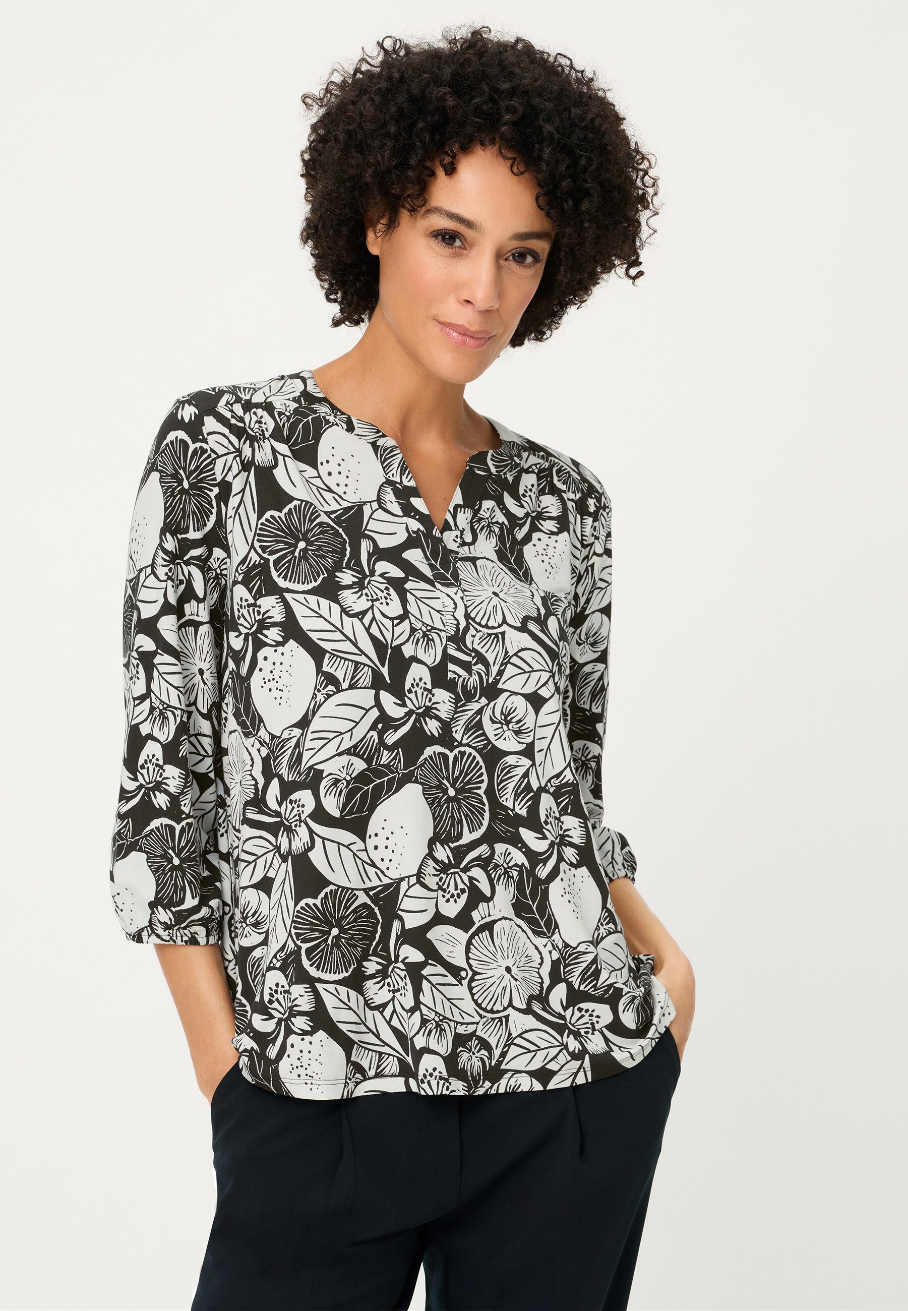 Olsen T-Shirt Shirt mit Allover-Dessin und Tunika-Ausschnitt günstig online kaufen