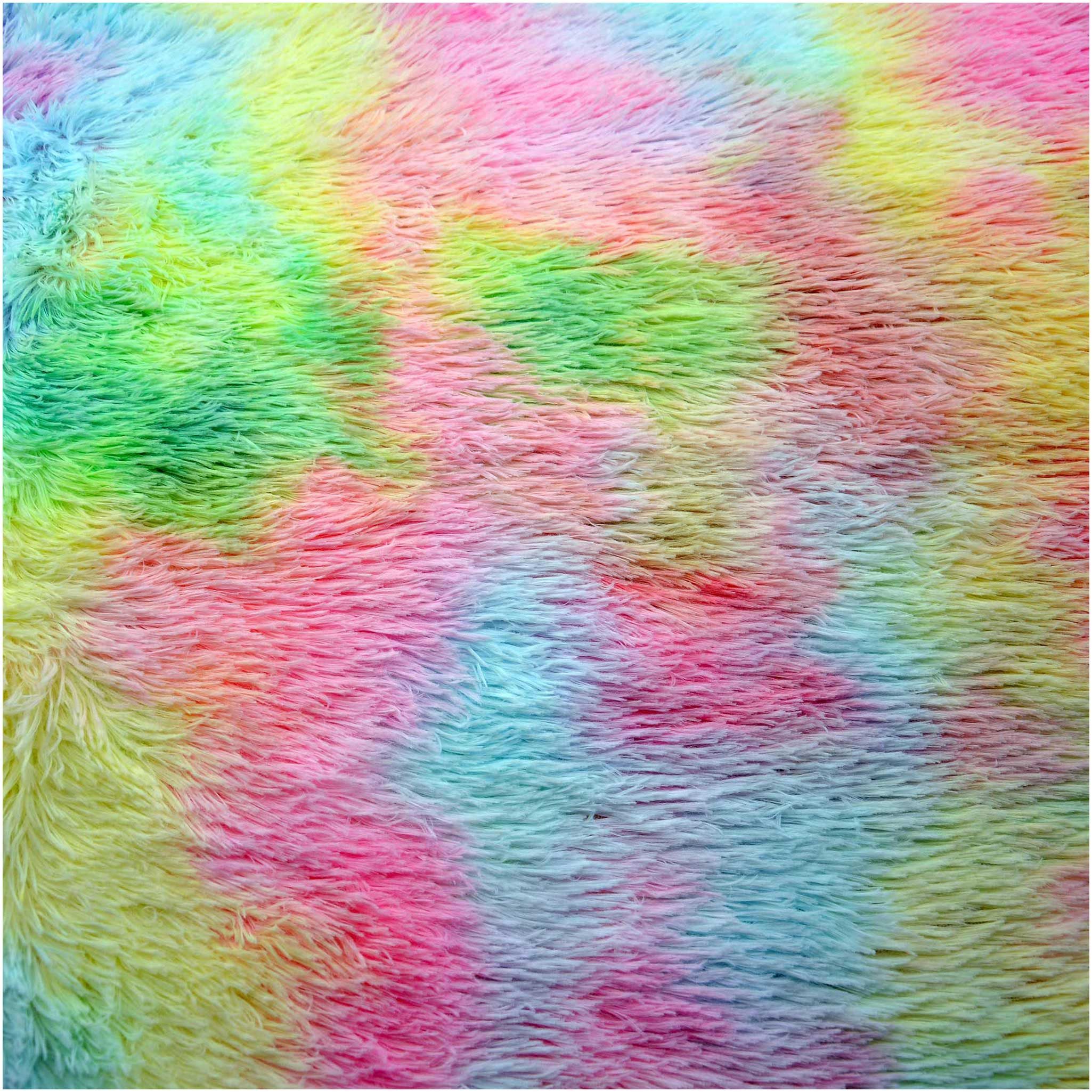 maDDma Stoff Teddystoff Regenbogen Faux Fur Stoff 1x1,65m Polyester Kunstpelz, Regenbogen 2