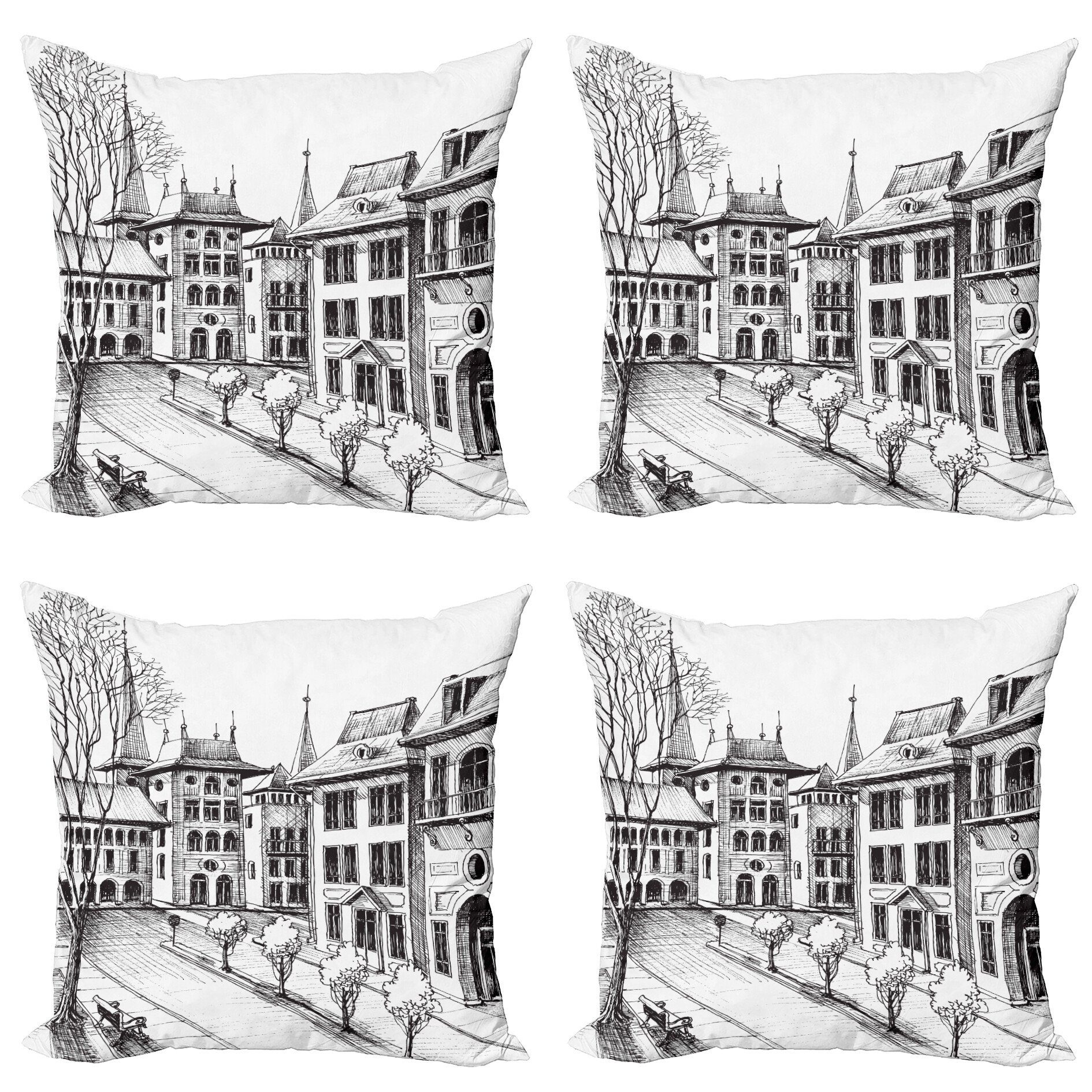 Kissenbezüge Modern Accent Doppelseitiger Digitaldruck, Abakuhaus (4 Stück), Stadt Herbst in alten europäischen Stadt