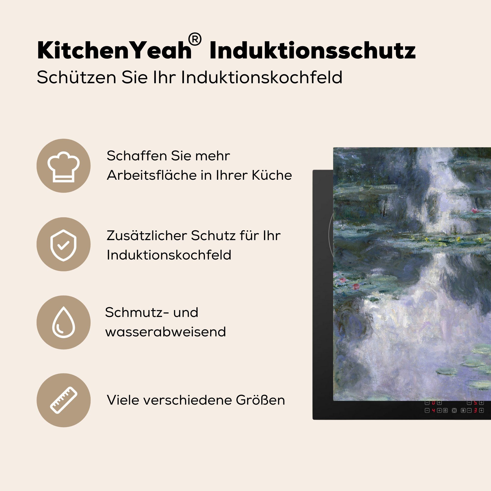 MuchoWow Herdblende-/Abdeckplatte Seerosen - tlg), küche (1 Monet, Ceranfeldabdeckung, Arbeitsplatte 78x78 für Vinyl, Claude cm