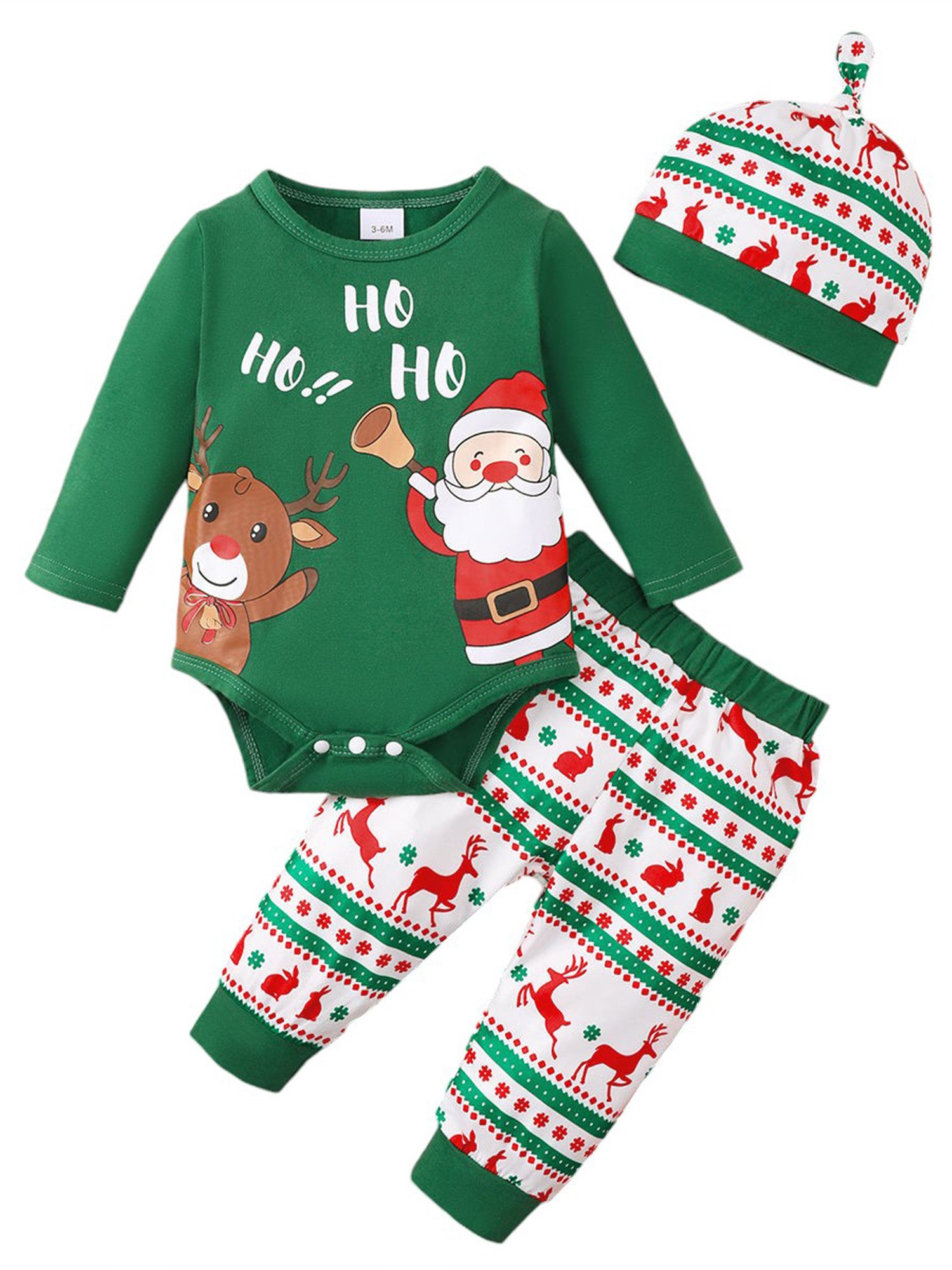 Lapastyle Shirt, Hose, Jacke & Mütze Unisex Babykleidung Weihnachtsset, langärmliger Overall & Hose & Mütze (Set, 3-tlg) Weihnachtsmann, Elchdruck, Weihnachtsgeschenk, Partyset