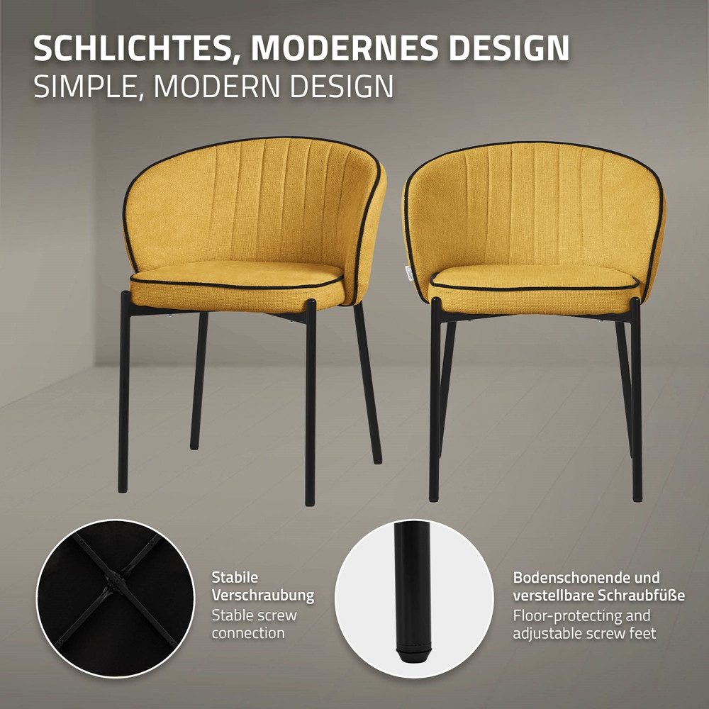 ML-DESIGN Polsterstuhl Esszimmerstühle mit Armlehne & Rückenlehne Ergonomische moderne Design (2 St), Armlehnstuhl mit Metallbeine 2er Set Senf Lounge Sessel bi – Bild 3 von 5