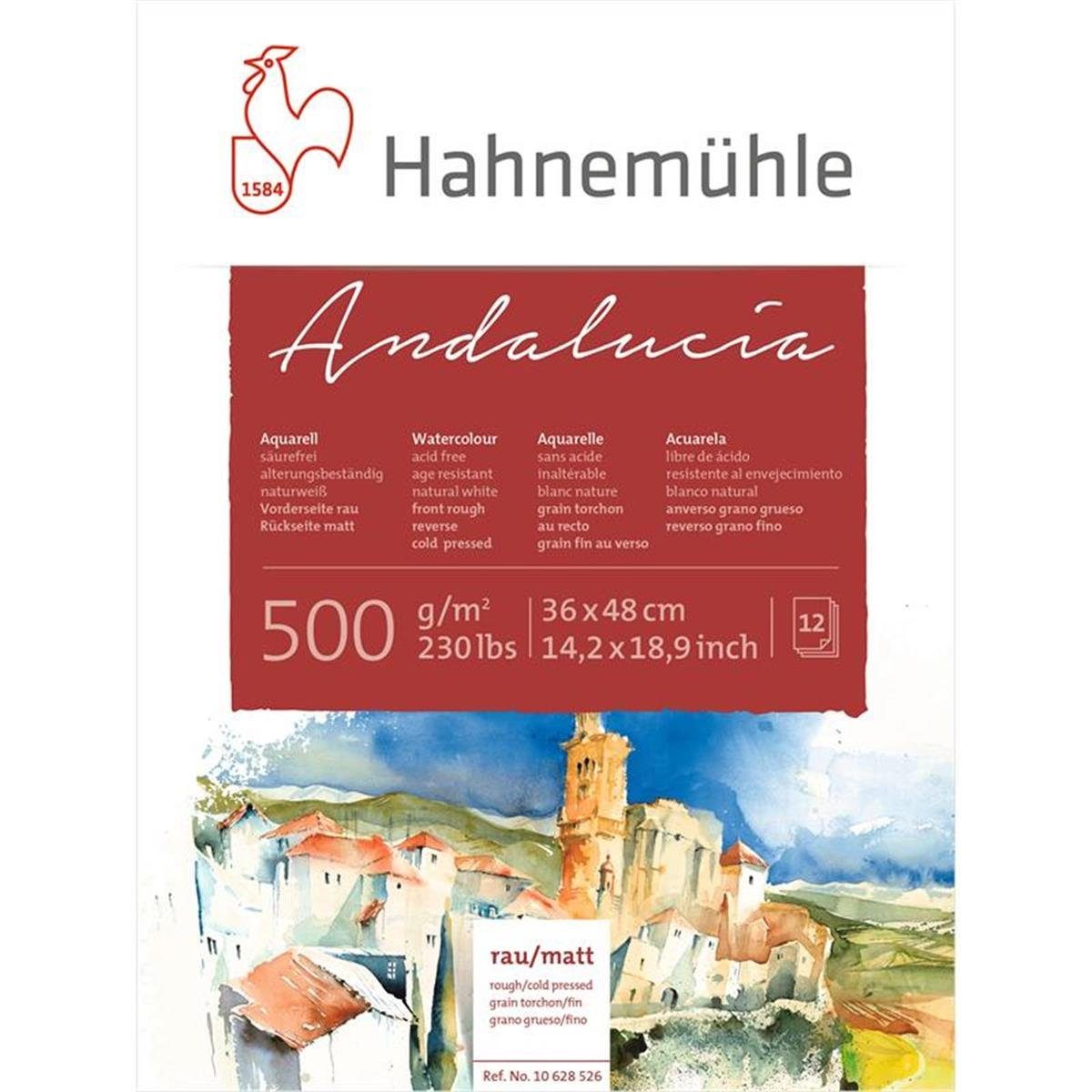 Hahnemühle Aquarellpapier Andalucía Aquarellkarton - rau/matt - 500 g/m² - 36 x 48 cm - 12 Blatt