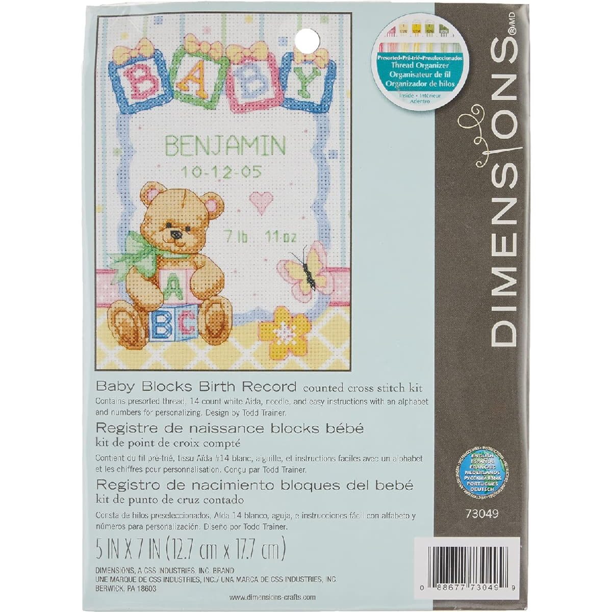 Dimensions Kreativset Dimensions Kreuzstich Stickpackung "Baby Blocks Geburtsurkunde", Zähl, (embroidery kit by Marussia)