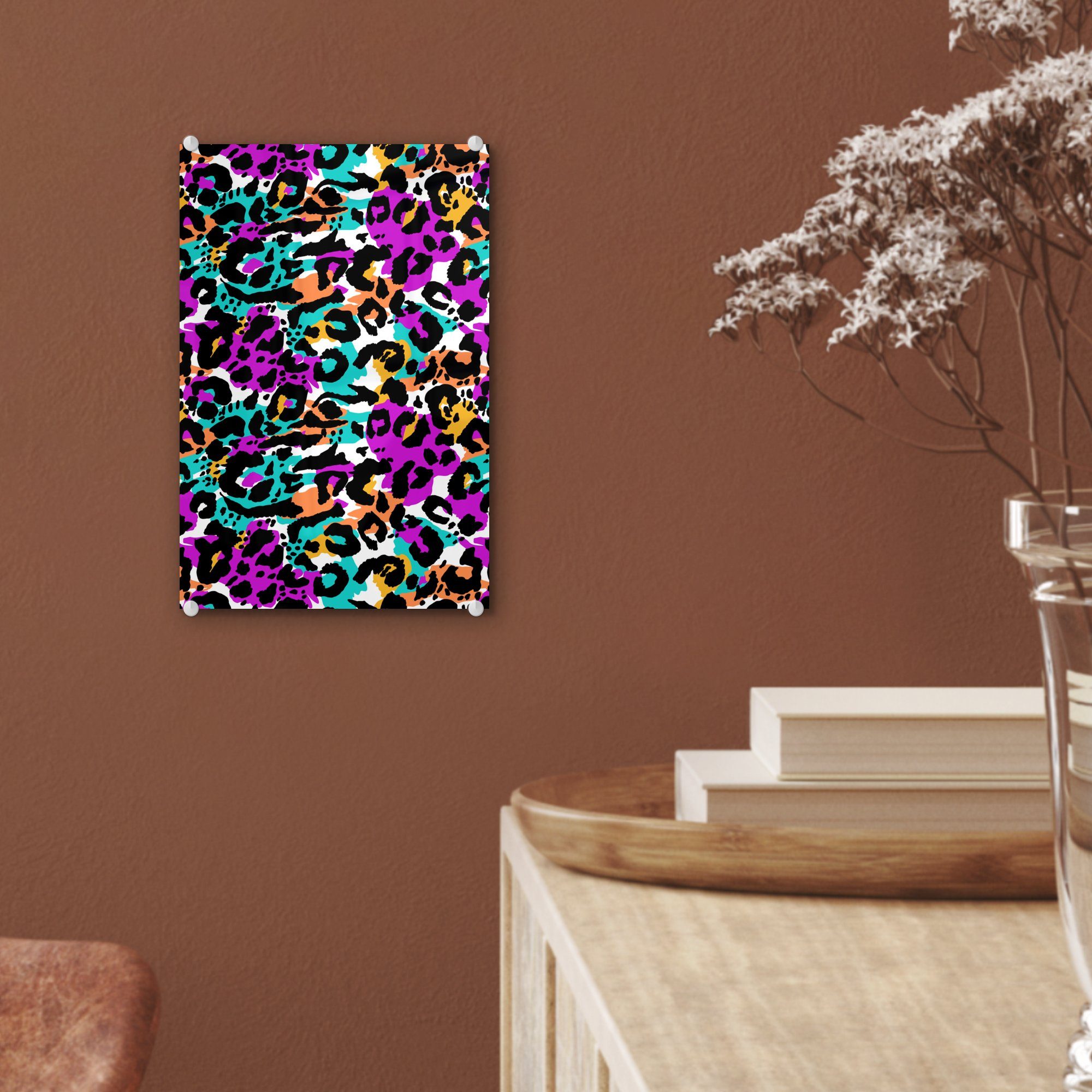 Farbe, Panther - MuchoWow - Tiermuster Acrylglasbild Glas (1 Foto - Wandbild Bilder St), Glasbilder Wanddekoration - auf - auf Glas