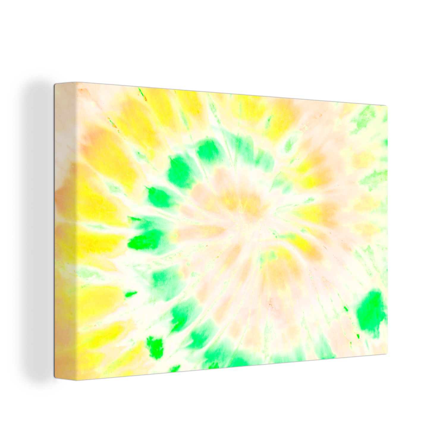 OneMillionCanvasses® Leinwandbild Krawattenfärbung - Gelb - Grün, (1 St), Wandbild Leinwandbilder, Aufhängefertig, Wanddeko, 30x20 cm