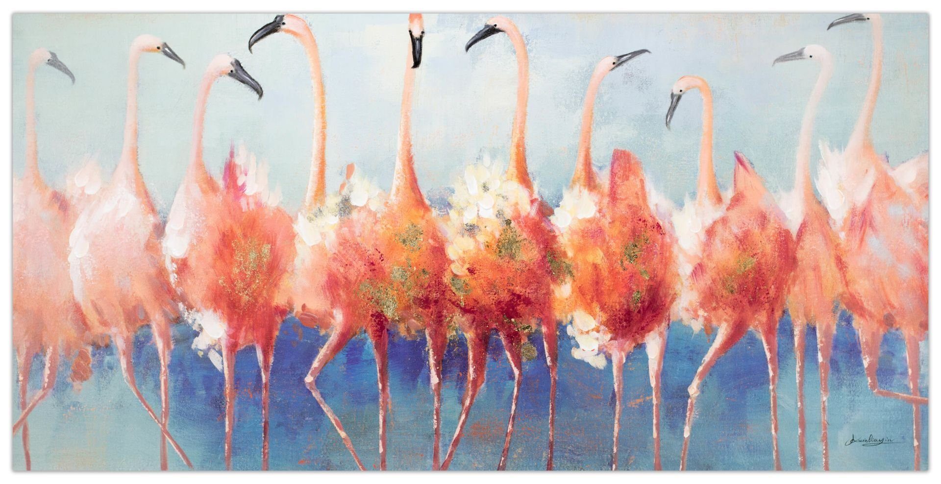 140x70 Twist der Wohnzimmer cm, Gemälde 100% Flamingos Wandbild Tango HANDGEMALT Leinwandbild KUNSTLOFT
