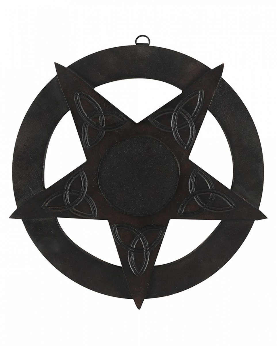 Horror-Shop Dekofigur Schwarzes Pentagramm aus Holz als Wandbild 30,5cm