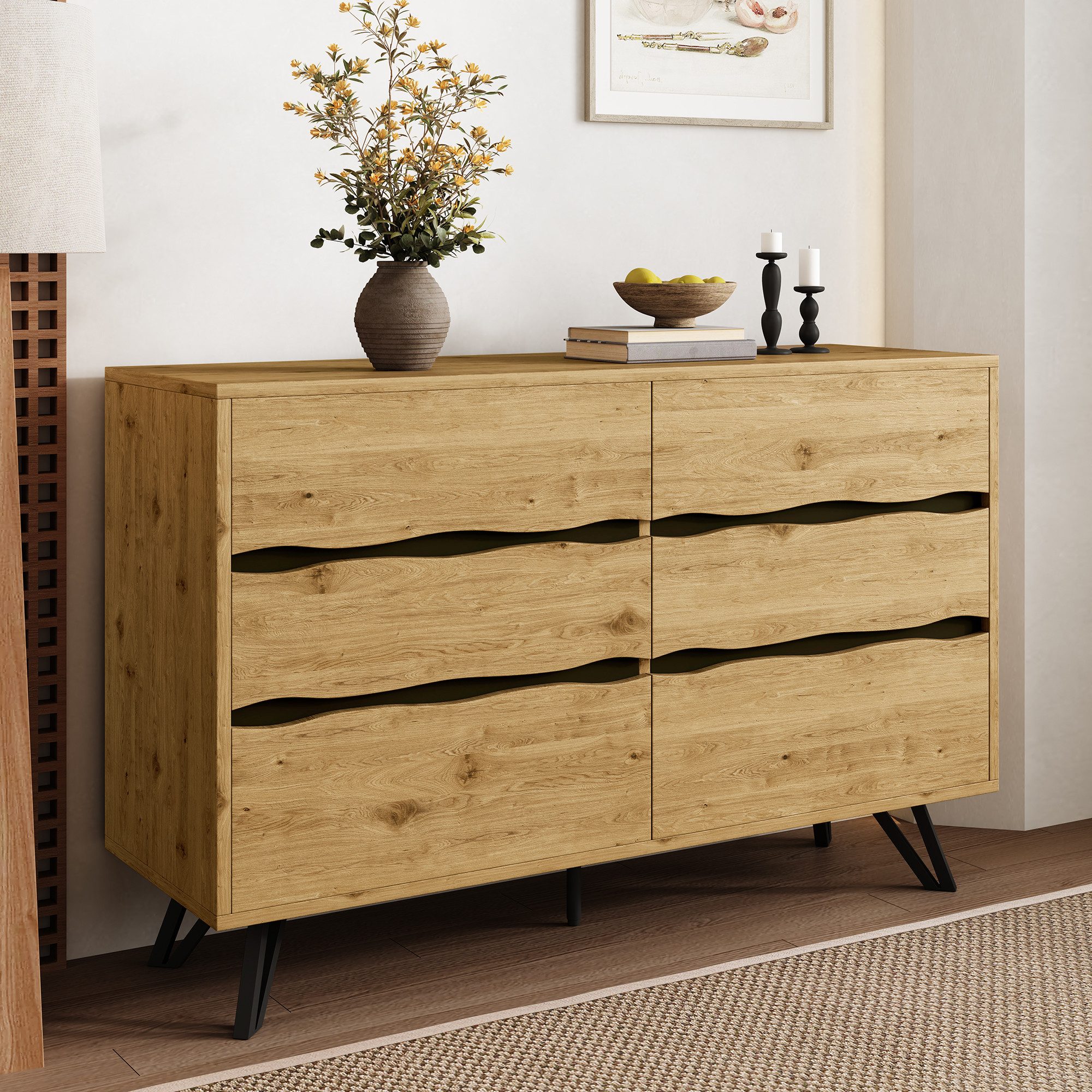 Merax Sideboard in Holzoptik (Für Wohnzimmer, Esszimmer & Flur, 1 St., 120x günstig online kaufen
