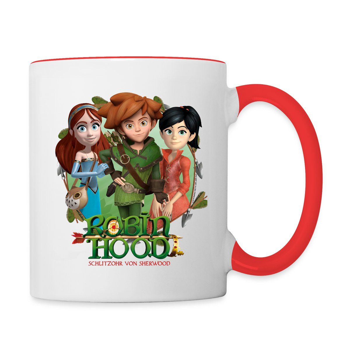 Spreadshirt Tasse Robin Hood Gruppenbild Mit Marian Und Scarlett Tasse Zweifarbig, Keramik