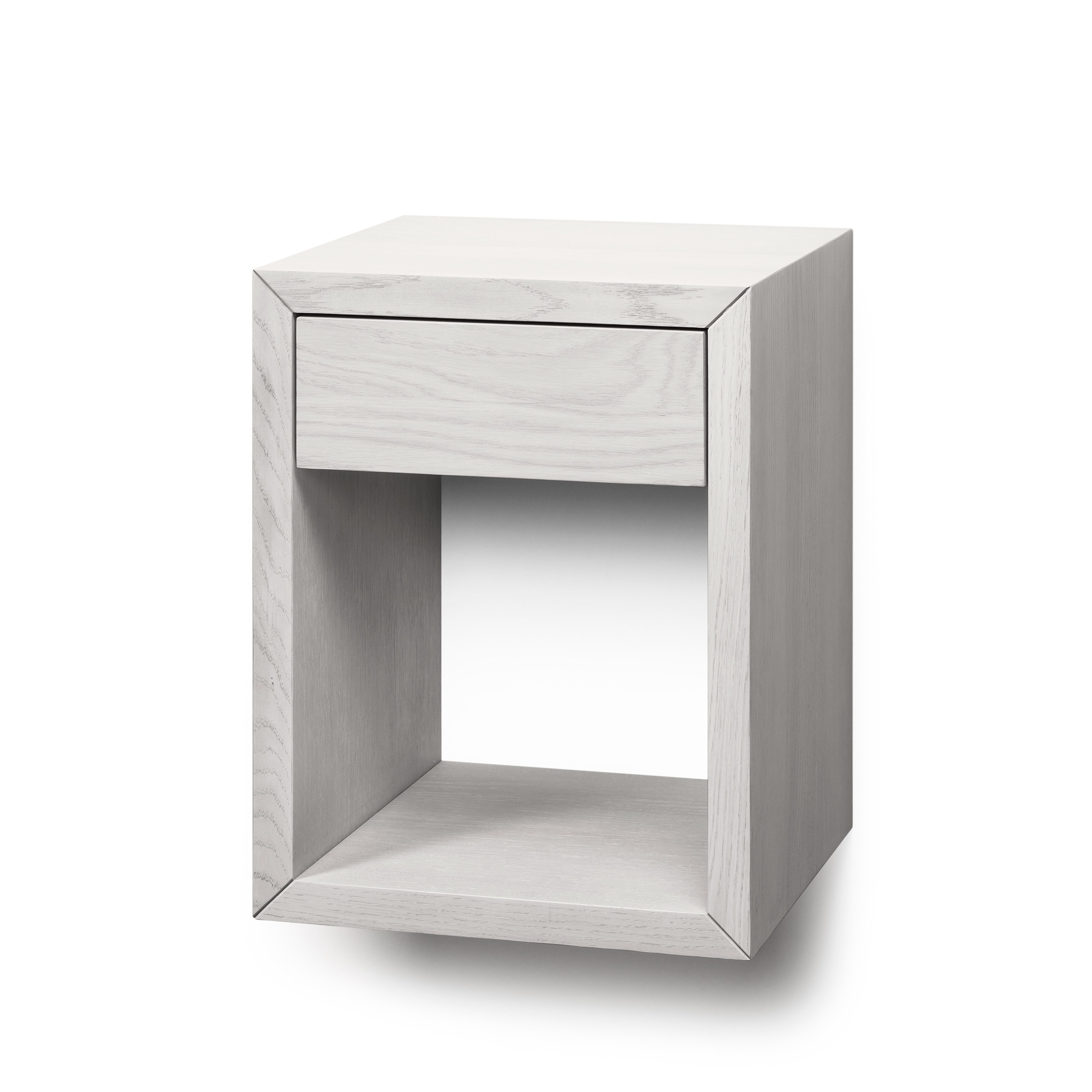Woodek Design Nachttisch HUGO, kompakter Nachtschrank mit Ablage, H 39 x B 30 x T 30 cm (Ablagetisch aus Eiche mit weißer Öloberfläche, 1-St., schwebendes Wandregal), griffloser Beistelltisch mit Schublade