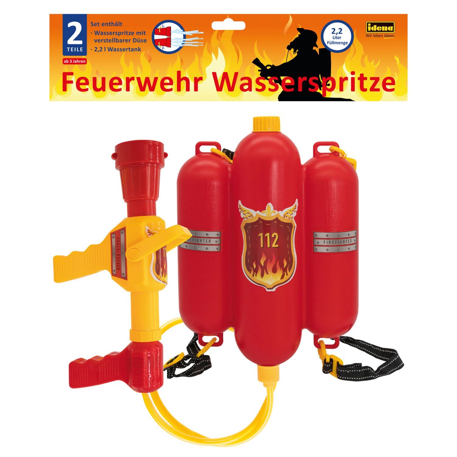 Idena Wasserpistole Idena 8040009 - Feuerwehr Wasserspritze, Größe ca. 40 cm, mit verstell