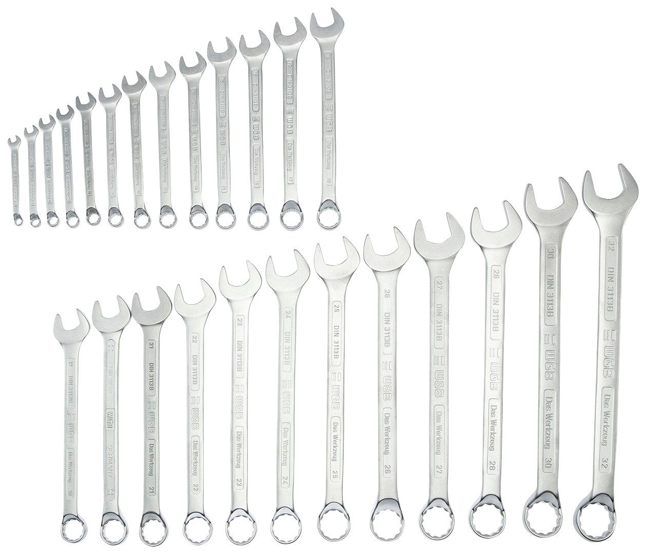 WGB BASIC PLUS Gabel- und Ringschlüssel Ringmaulschlüssel-Satz (Set, 25  St), Ringseite gekröpft