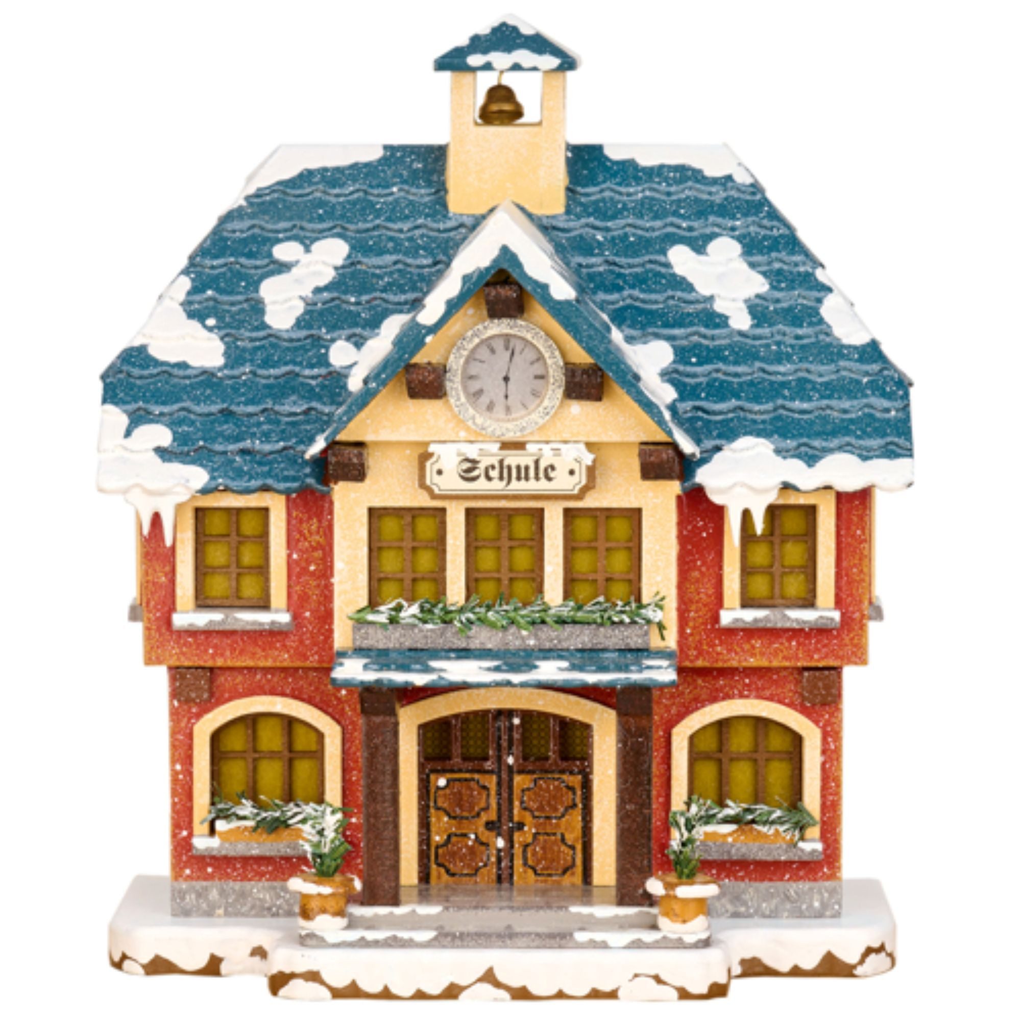 Original Hubrig (Hubrig Volkskunst GmbH) Dekofigur Winterkinder - Haus Schule, elektrisch beleuchtet #400h0005, Handwerkskunst original Erzgebirge