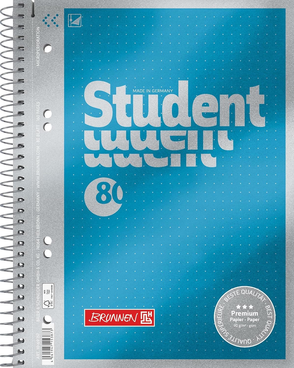 BRUNNEN Collegeblock BRUNNEN Collegeblock A5 dotted 80 Blatt – Premiumpapier
