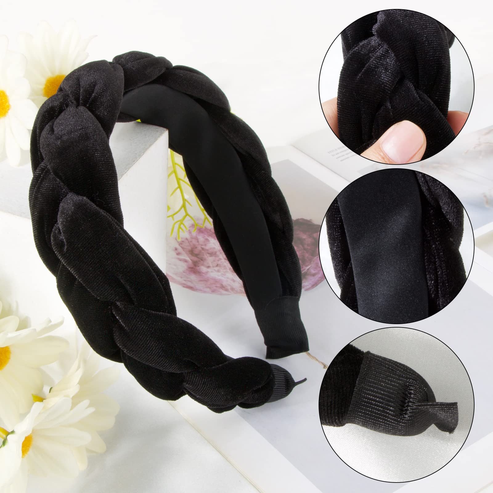 Zaewry Haarband Damen Geflochtene Stirnbänder Samt Haarreifen Vintage Breit Haarband, Elastische Criss Cross Haarbänder Zubehör für Damen und Mädchen
