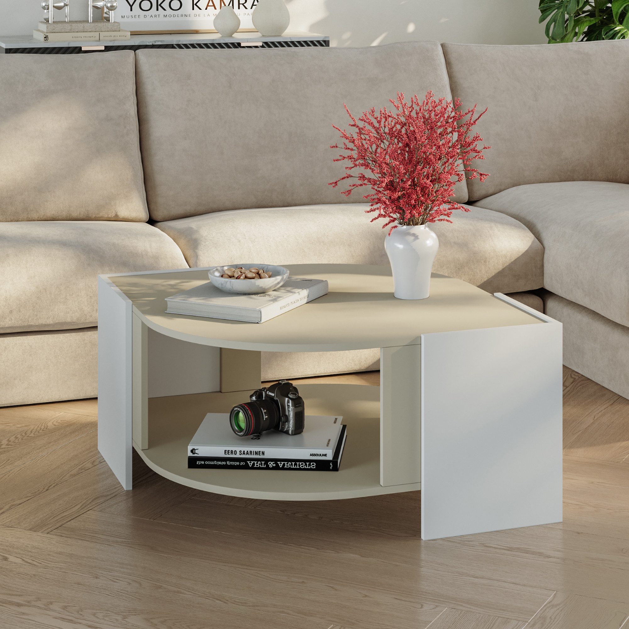 en.casa Couchtisch, »Klipsari« 75 x 75 x 40 cm mit Stauraum Weiß/Sandfarben