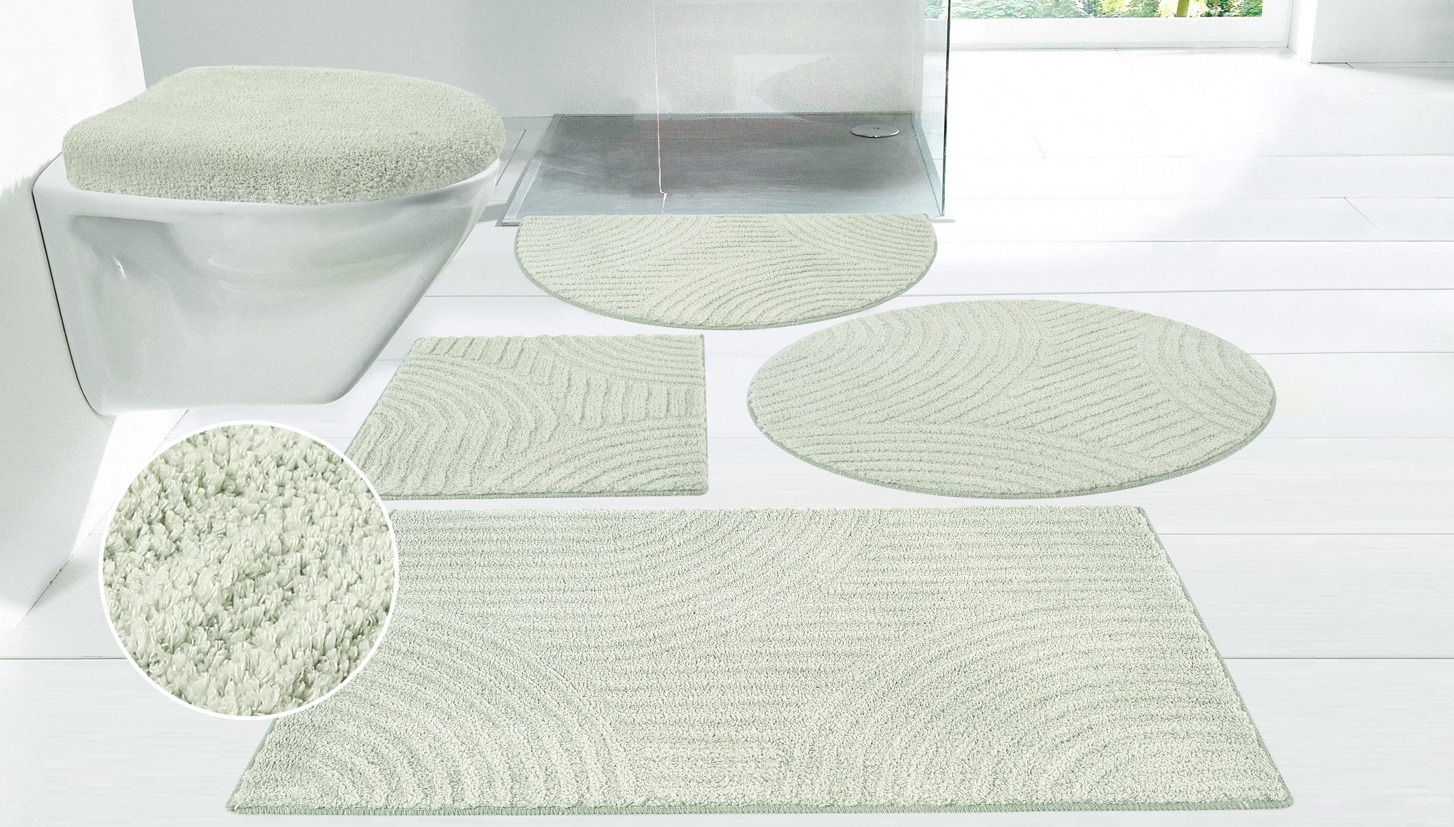 my home Badematte Ognon, Scandi, Boho, modernes Muster, Höhe 15 mm, rutschhemmend beschichtet, fußbodenheizungsgeeignet, schnell trocknend, strapazierfähig, Polyester, rechteckig, Badteppich, Uni Farben, Hoch-Tief-Effekt