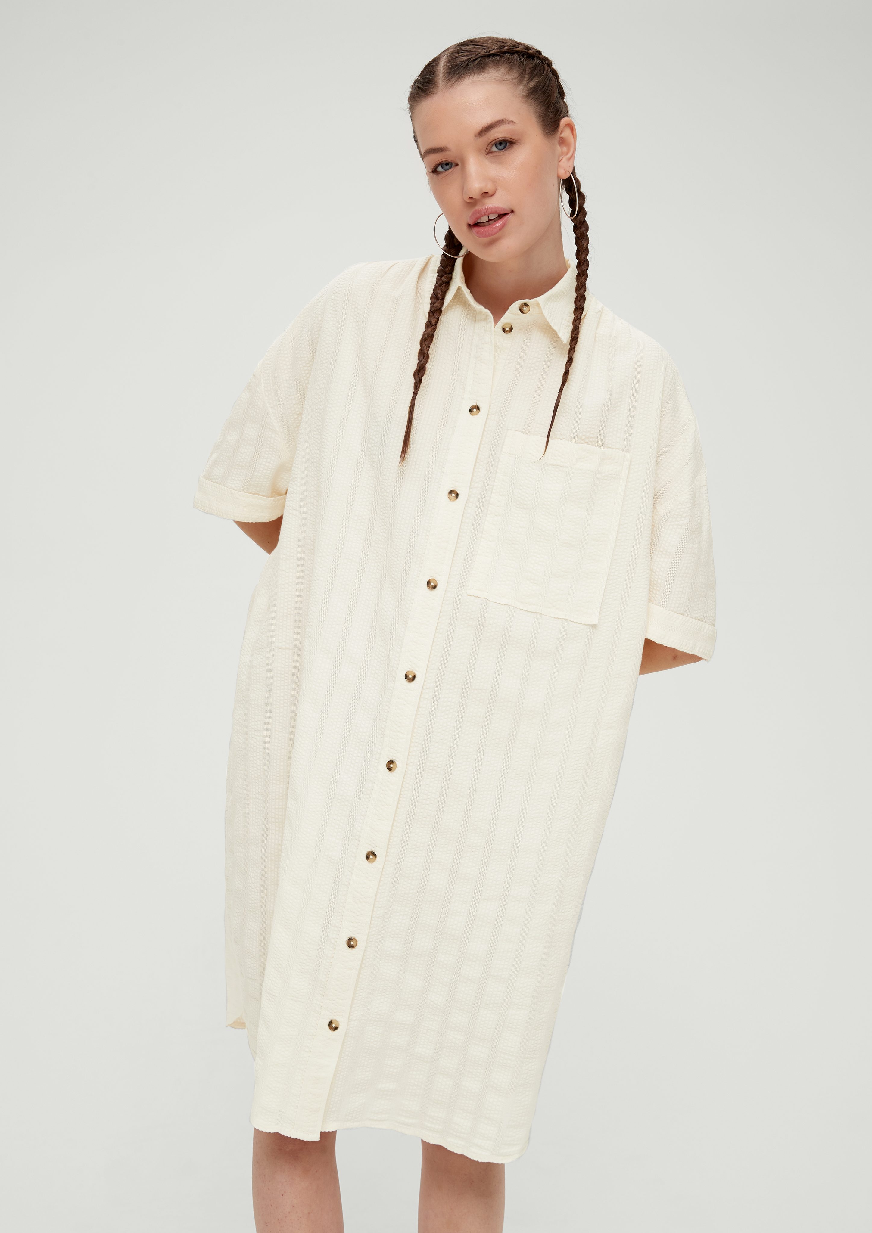 QS Minikleid Blusenkleid aus sand Baumwolle helles