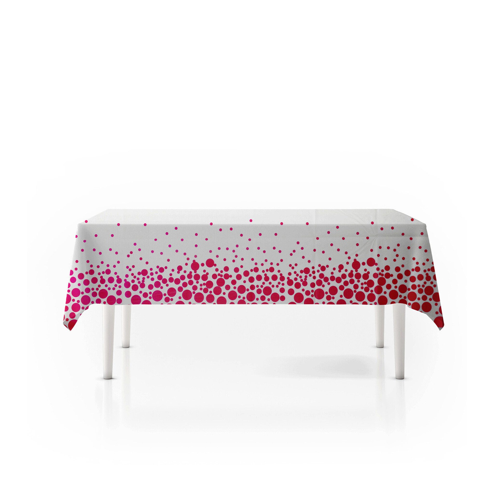 Free & Easy Tischläufer, Tischdecke 130x220cm Kunststoff abwaschbar mit Punkten Weiß Pink