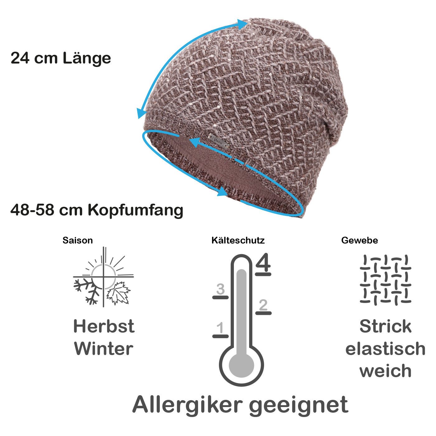 Faera Strickmütze Wintermütze Damen Mütze Beanie Haube gefüttert Strickmütze Damenmütze