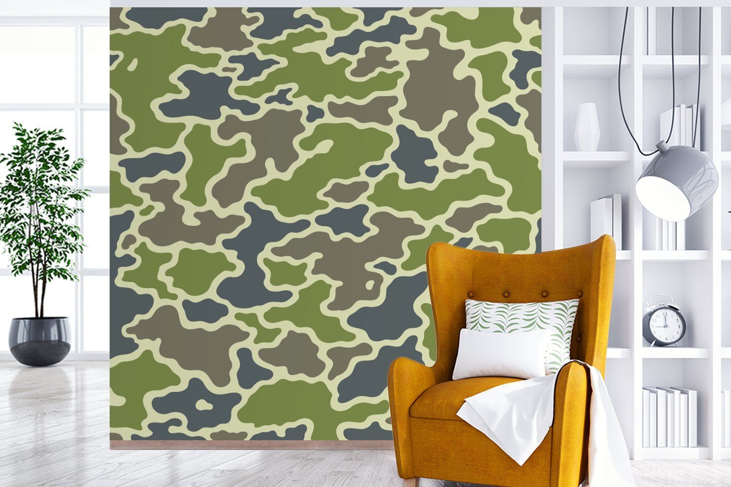 Matt, Camouflage-Muster, (5 Wohnzimmer Fototapete Wandtapete für St), Tapete bedruckt, Vinyl Grünes oder Schlafzimmer, MuchoWow