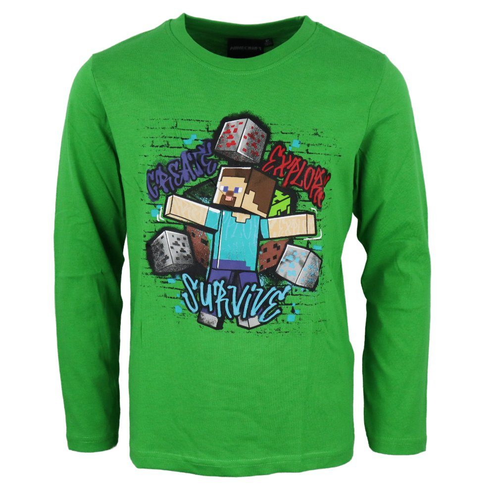 Minecraft Langarmshirt »Steve Survive Kinder Shirt« Gr. 116 bis 152, 100%  Baumwolle