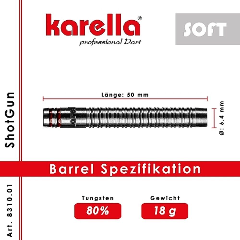 Karella Softdarts Softdart ShotGun silver, 80% Tungsten, 18g, gleichmäßige Doppelringstruktur