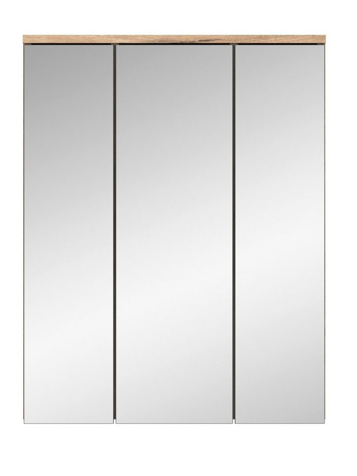 Spiegelschrank Spiegelschrank, mit Steckdose. Schalter Spiegeltüren Moderner Missoula 60 1 LED-Aufbauleuchte, und Spanplatte inkl. 3 cm Breite Ablageböden, Oak\