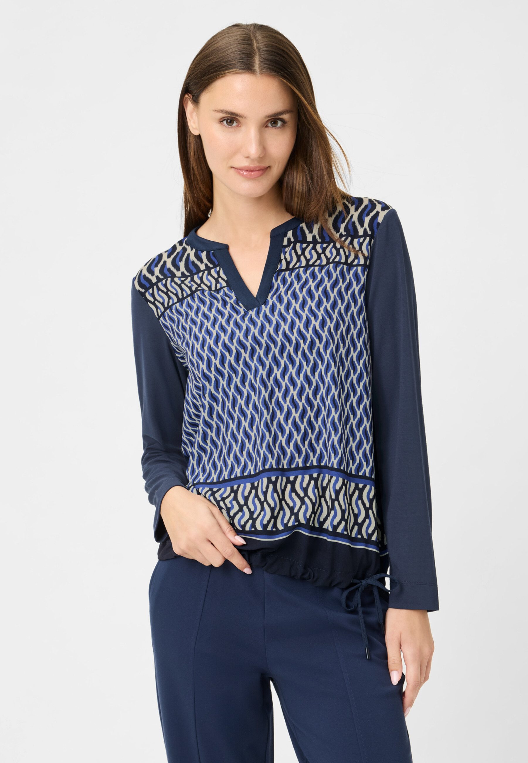 Olsen Longsleeve mit grafischem Panneaux-Muster