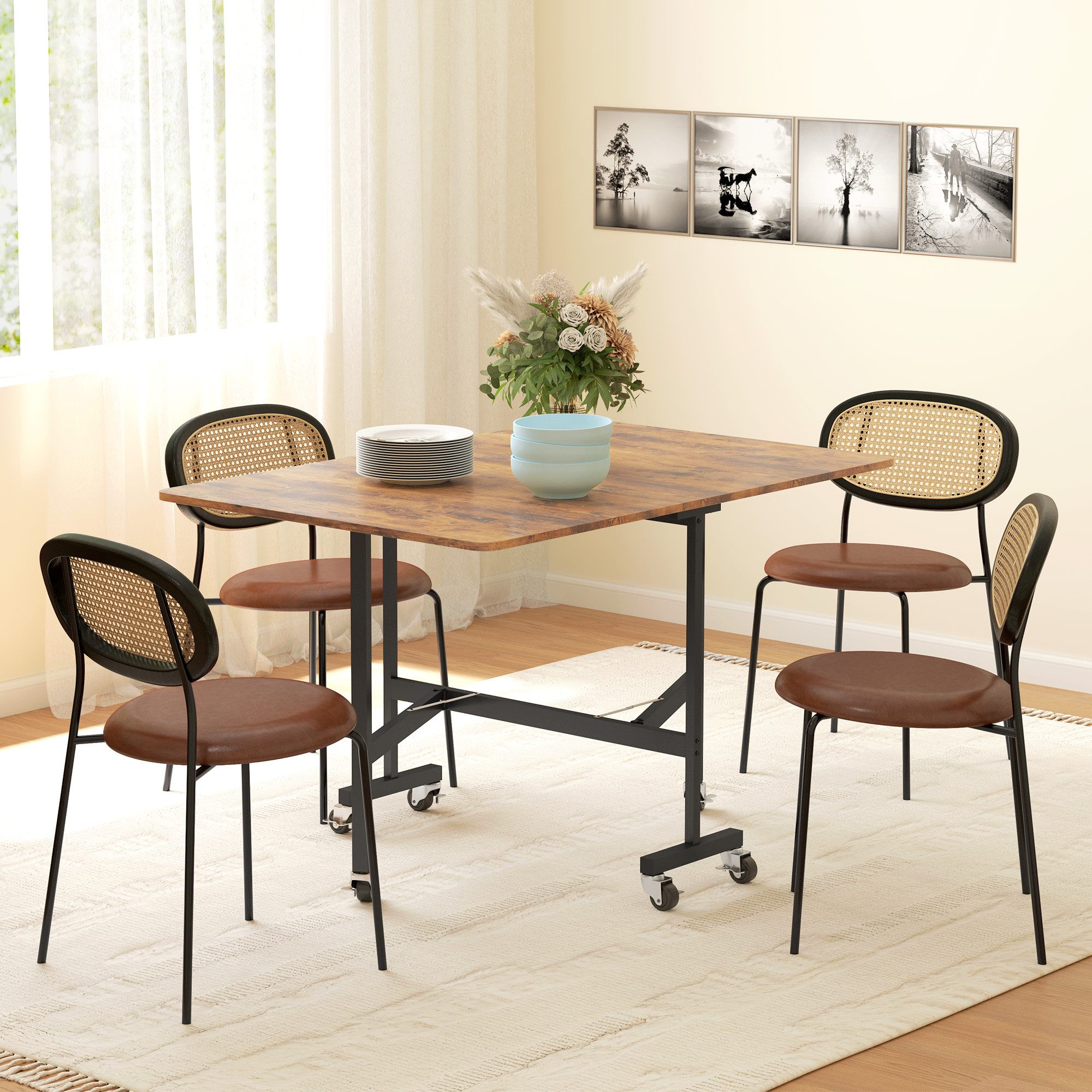 HOMCOM Klapptisch Esstisch Küchentisch für 4-6 Personen, Stahlbeine, Eiche+Schwarz (Küchentisch, 1-St., Esszimmertisch), für kleine Räume, Küche, bis 50 kg belastbar, Rustikal-Braun