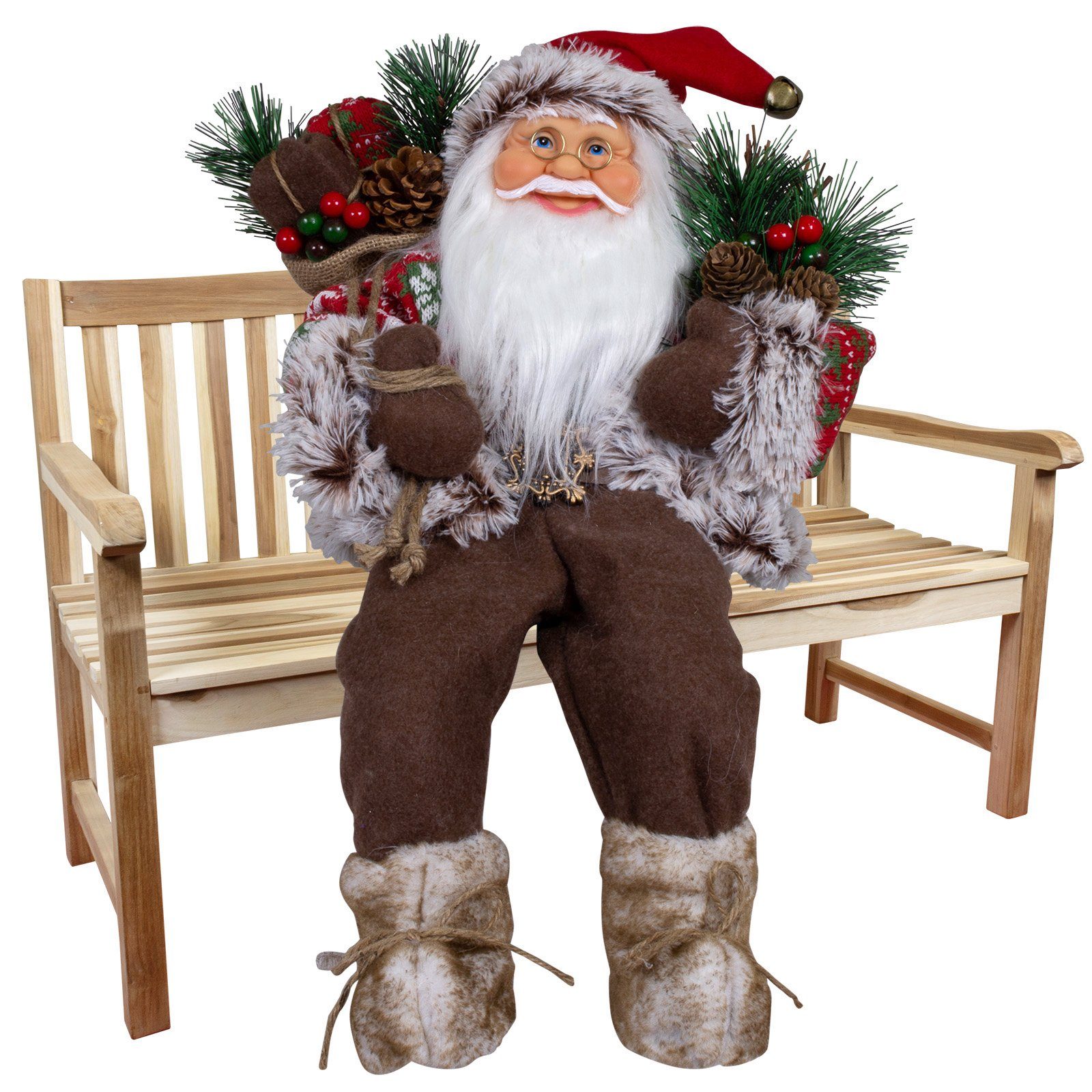 Christmas Paradise Weihnachtsmann Magnus 45cm / 30cm, sitzend (Dekofigur rot-braun, 1 St., Weihnachtsdeko), Kantenhocker zum Hinsetzen