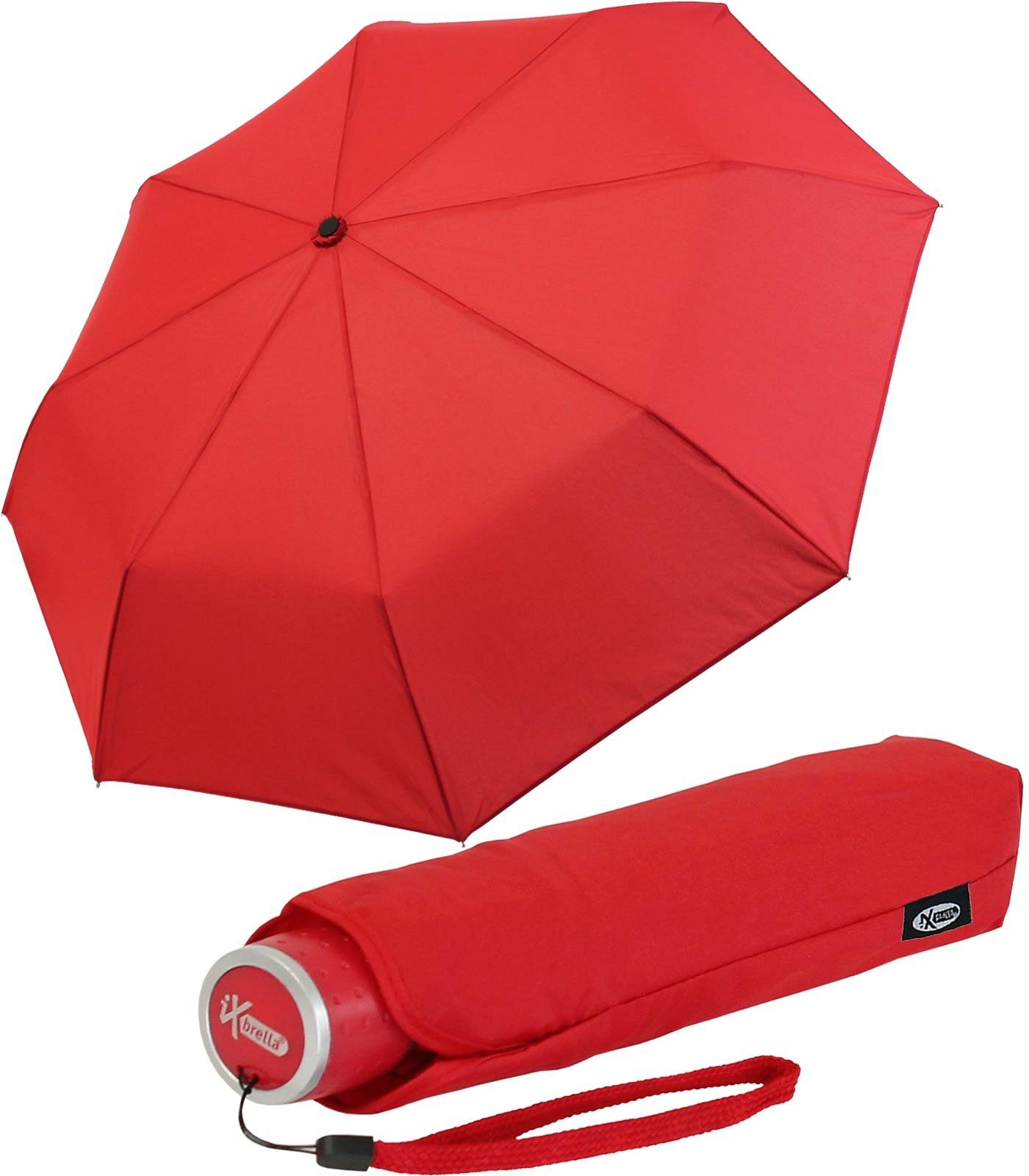 iX-brella Taschenregenschirm Mini extra mit Light großem leicht, - - rot Ultra Dach farbenfroh