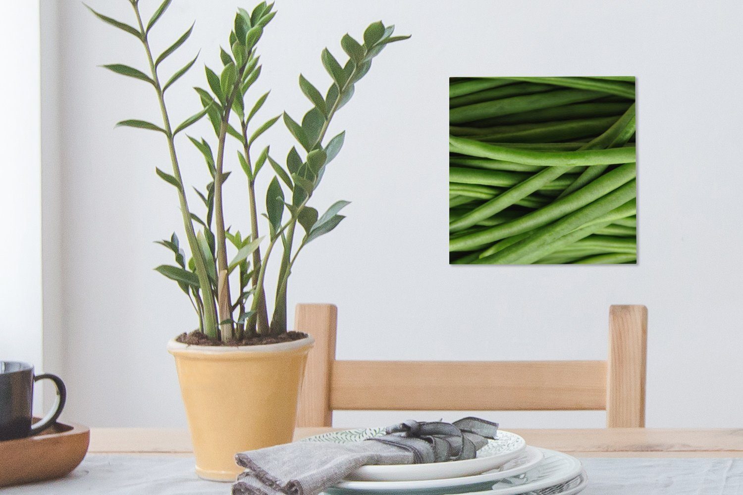 grüne Leinwand Bohnen, abgelegte OneMillionCanvasses® Leinwandbild Horizontal Bilder Wohnzimmer (1 St), frische Schlafzimmer für