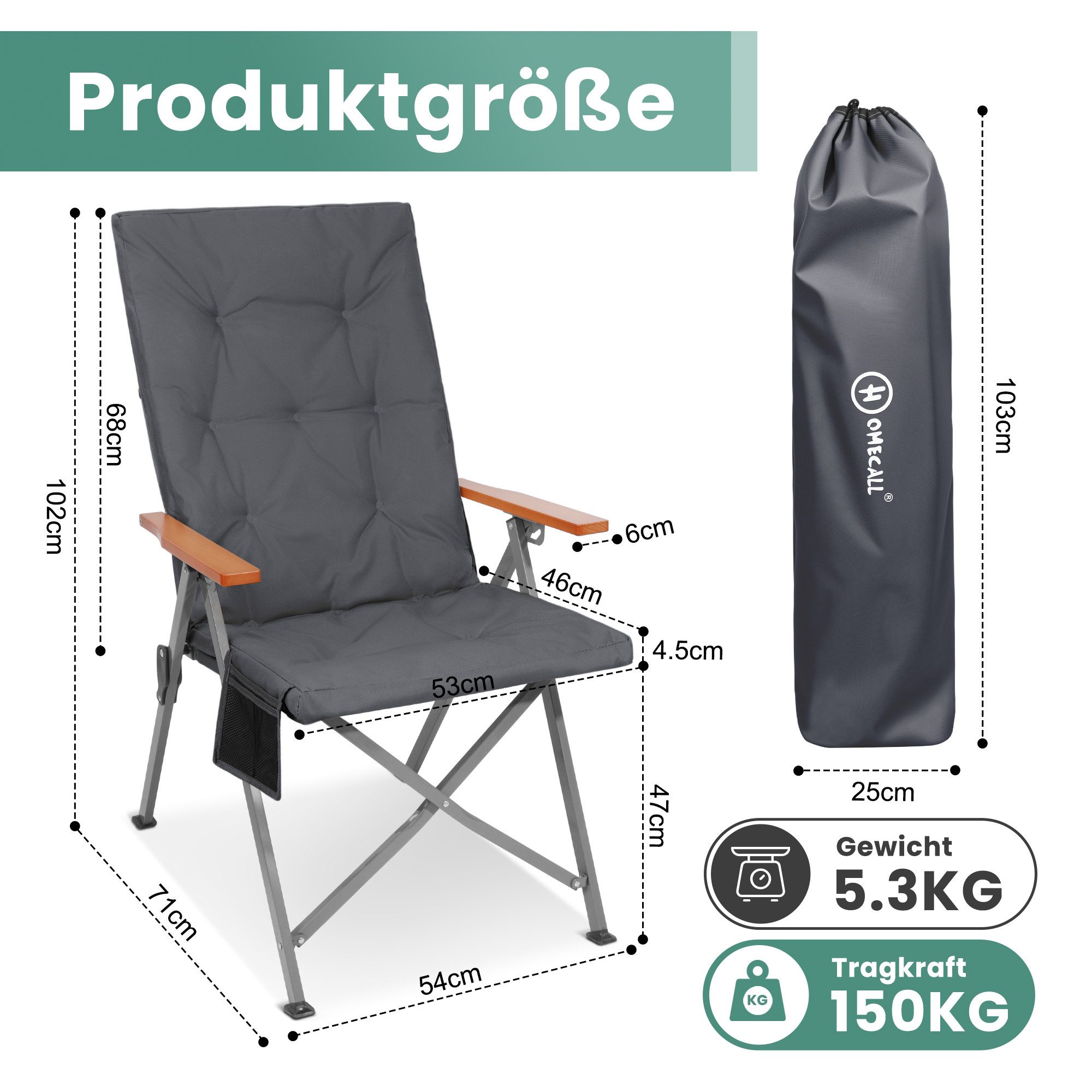 HOMECALL Campingstuhl Faltbar Hochlehner Luxus Klappstuhl mit 4,5cm Dicke G günstig online kaufen
