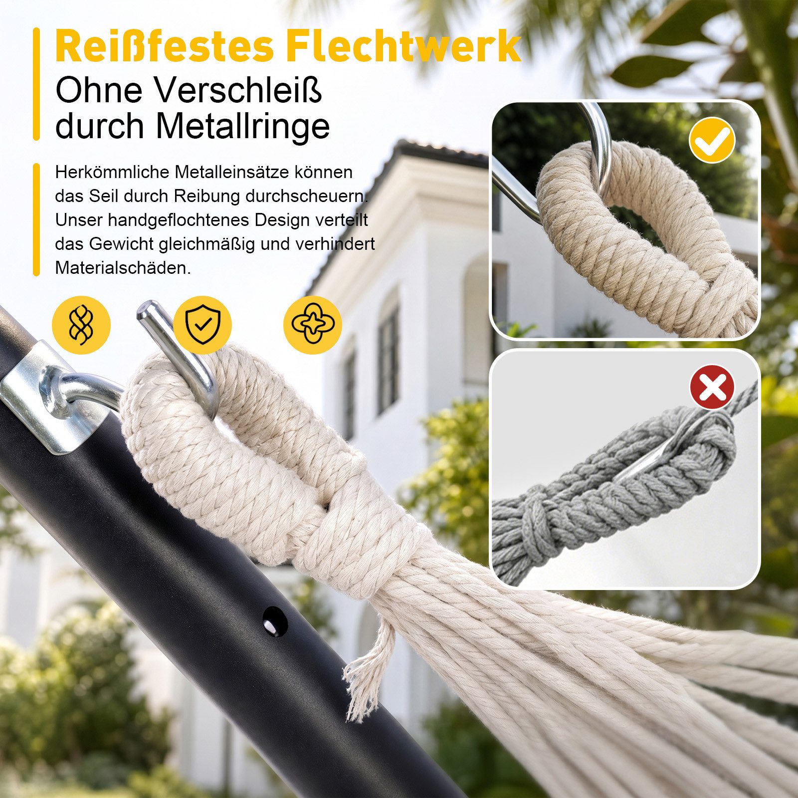 Sekey Hängematte mit Karabinern Tragetasche aus Baumwolle Doppelhängematte für Outdoor, bis 200 kg belastbar, für Garten, Balkon, Terrasse, Indoor und Camping