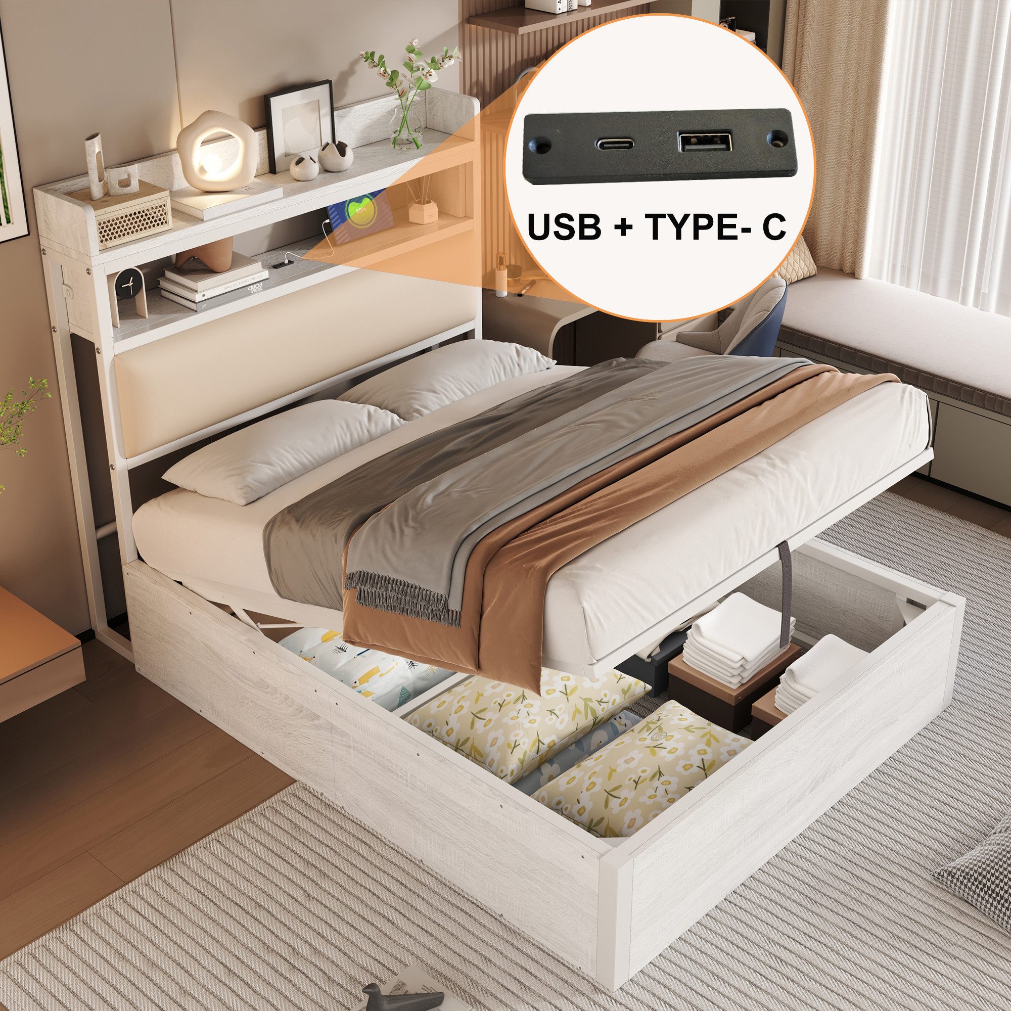 REDOM Polsterbett Hydraulikbett mit USB & günstig online kaufen