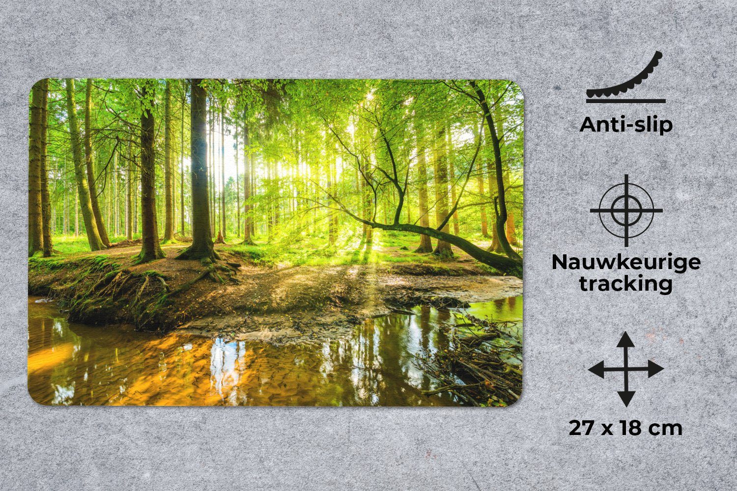 MuchoWow Mauspad Wald - Landschaft - Wasser - Bäume - Sonne - Grün - Natur (1-St), Mouse pad Klein, Gaming Deko, PC Zubehör, 27x18 cm – Bild 3 von 5
