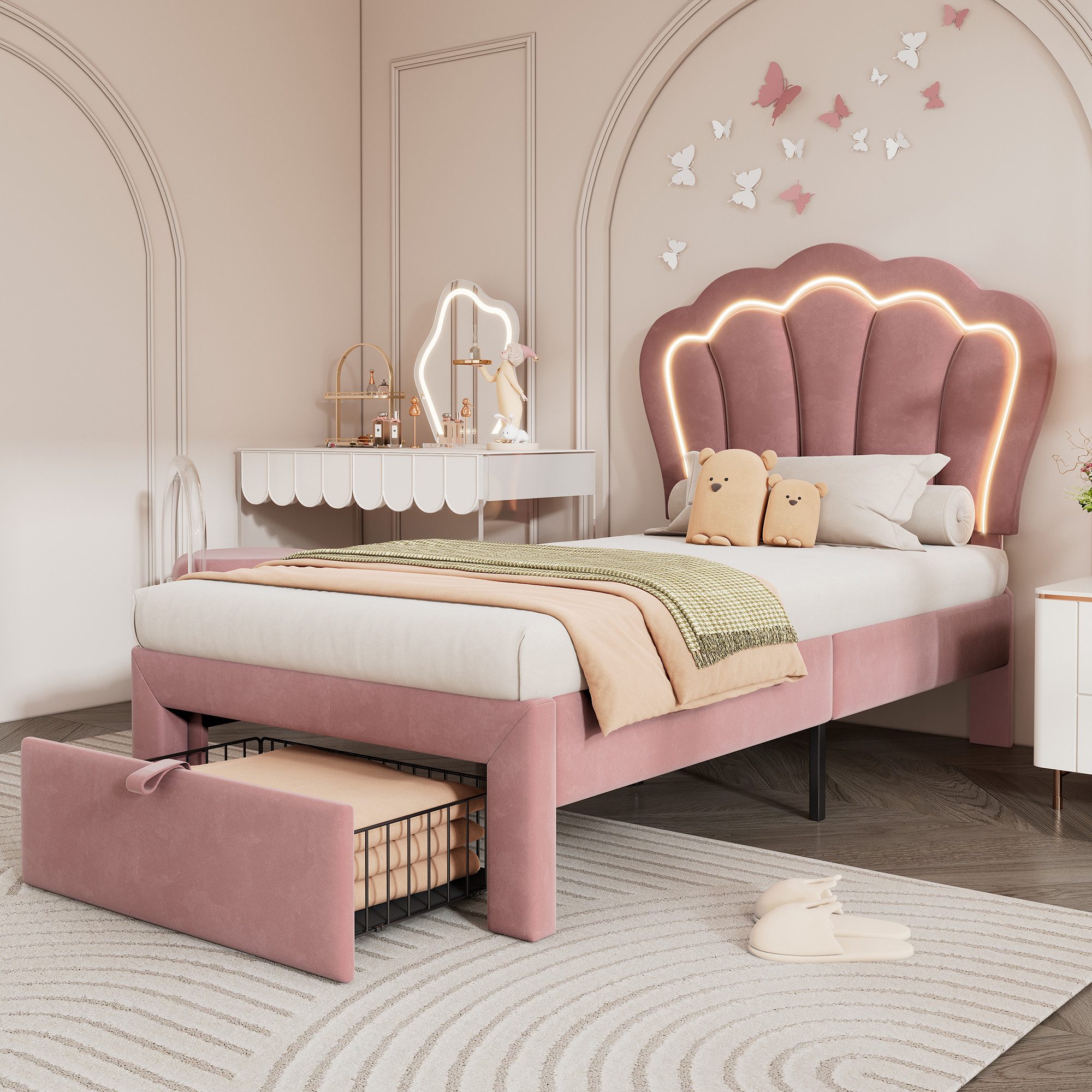Gotagee Kinderbett Polsterbett Jugendbett LED 90x190/200 günstig online kaufen