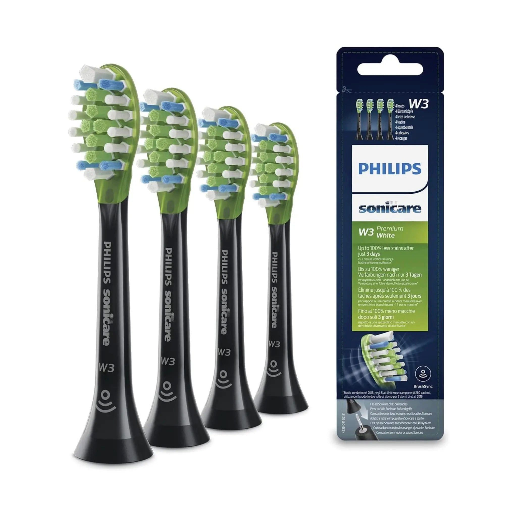 Philips Aufsteckbürsten Sonicare W3 Premium White HX9064/17, Adaptive Reinigungstechnologie 4er Set Schwarz