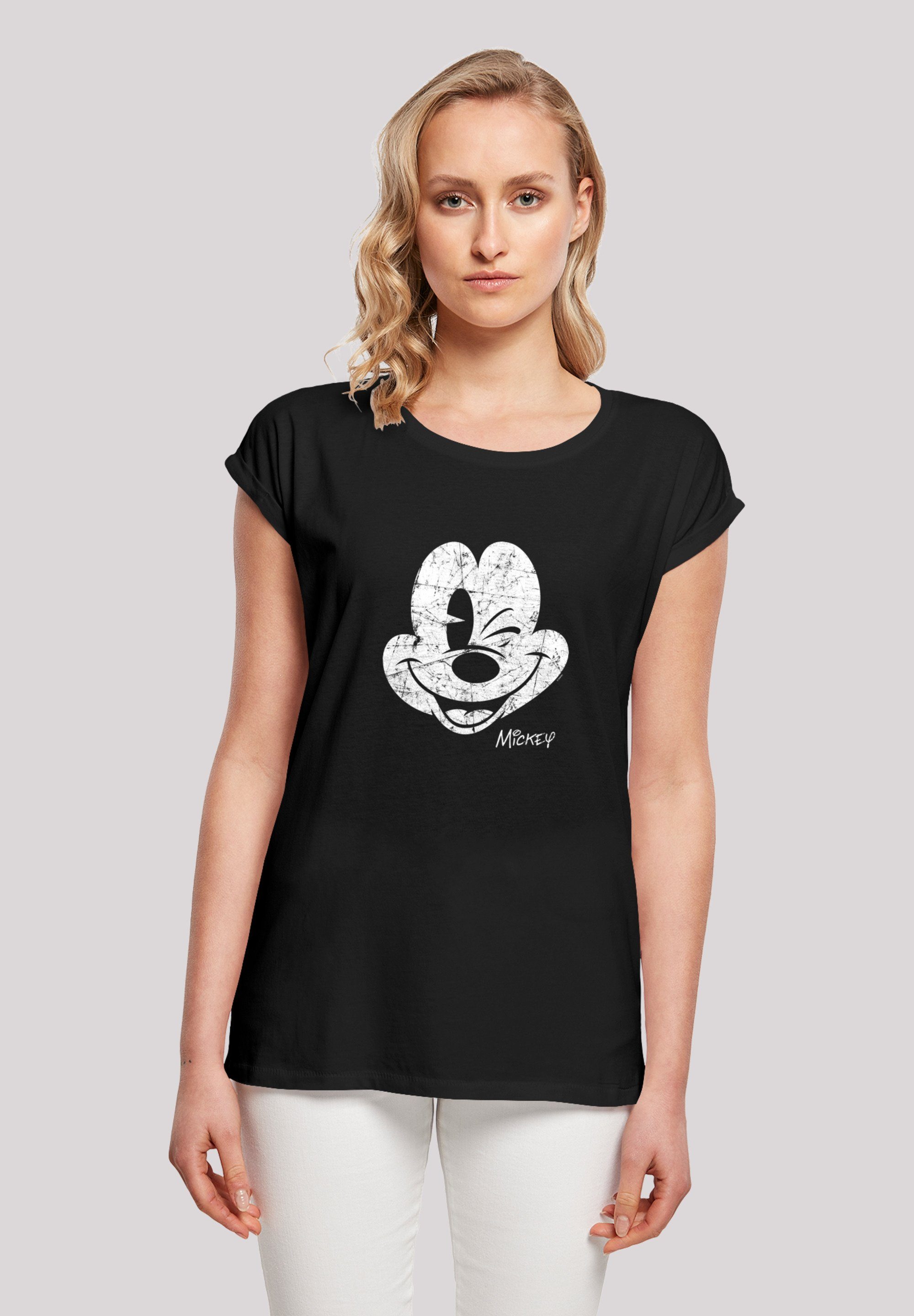 Gesicht Merch,Regular-Fit,Kurze Maus Damen,Premium T-Shirt F4NT4STIC Disney Micky Ärmel,Bedruckt