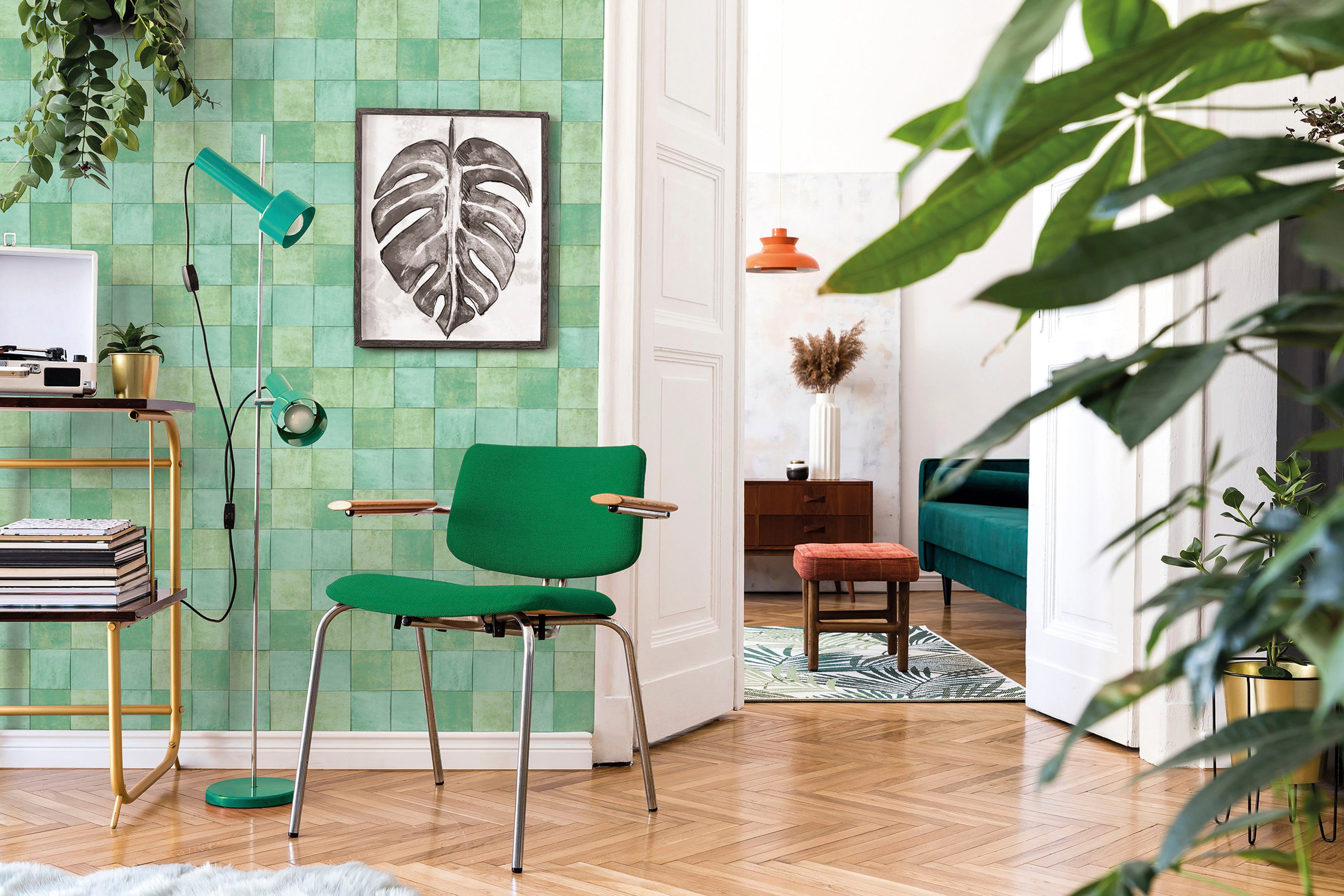 glatt, Tile, Wohnzimmer für Küche Gelbgrün Vliestapete Schlafzimmer Marburg moderne matt, Fototapete