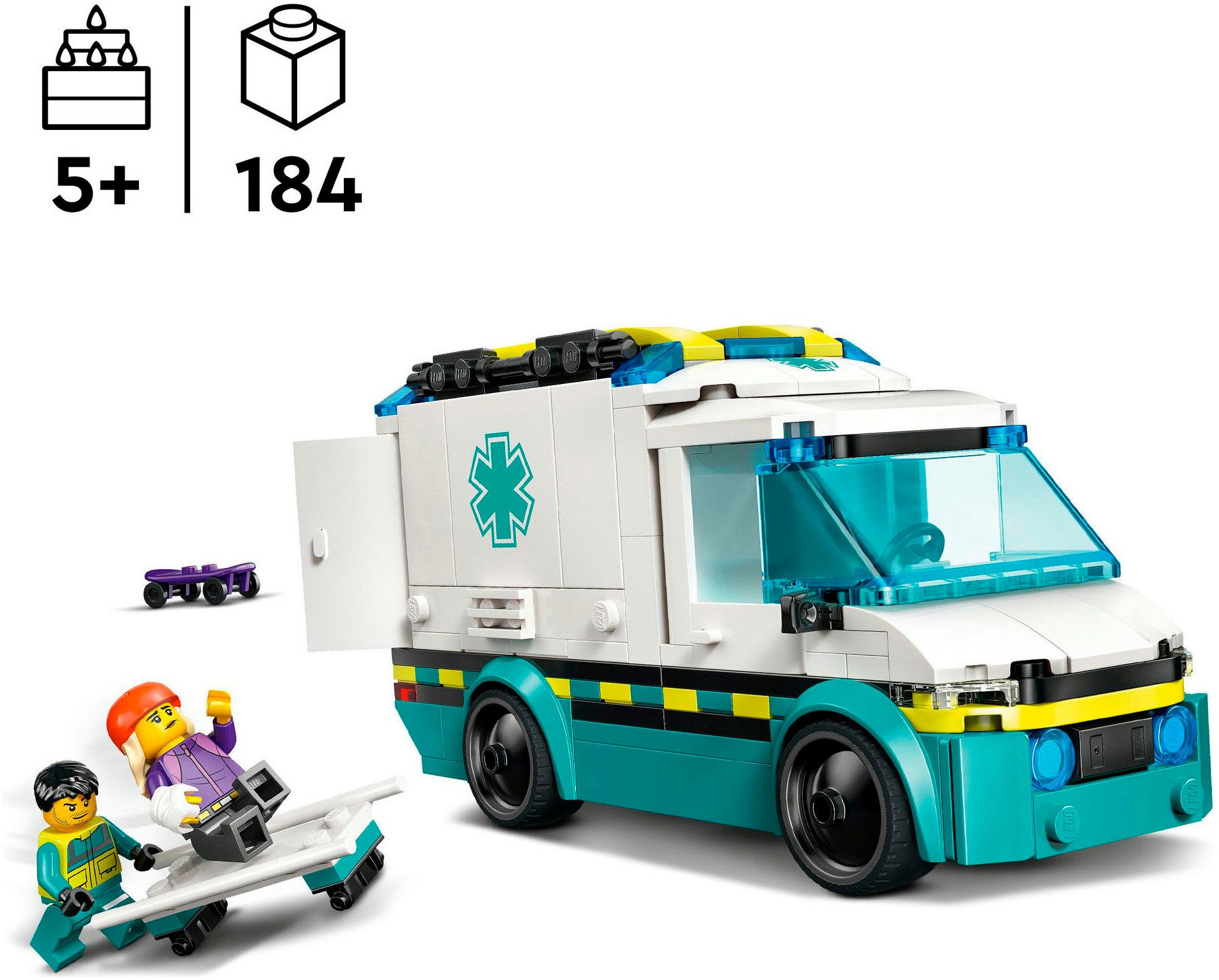 LEGO® Rettungswagen (60451), LEGO City Konstruktionsspielsteine, (184 St), Made in Europe