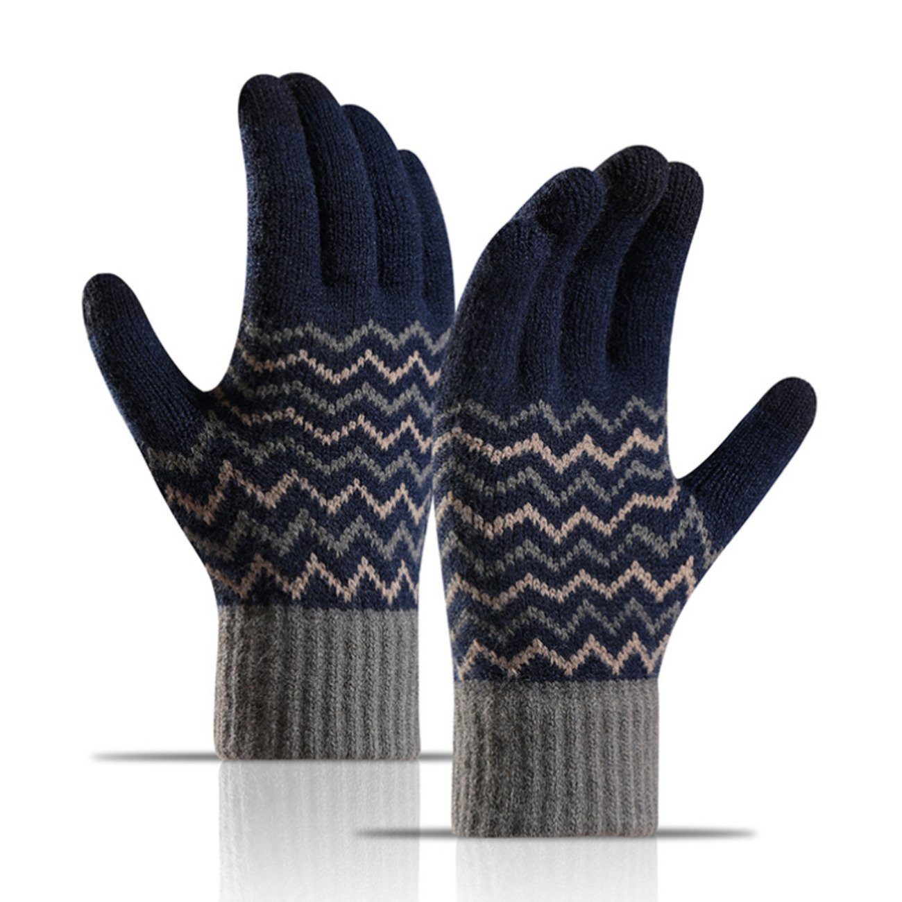 Touchscreen-Strickhandschuhe Union Strickhandschuhe Reisen Kältebeständige Herren blau und warme für