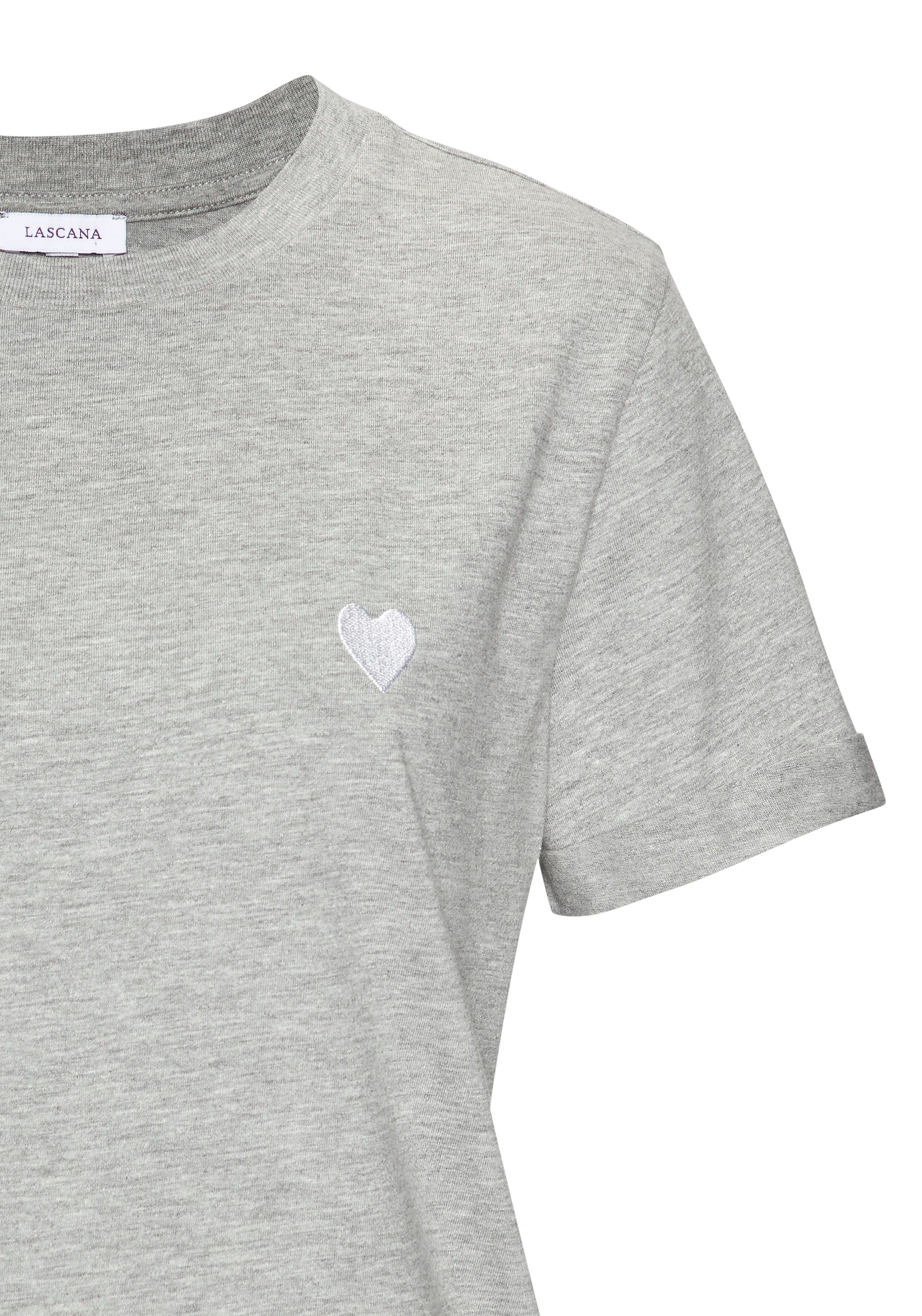 LASCANA T-Shirt mit süßer Herz-Stickerei, Kurzarmshirt aus Baumwolle, Muttertag