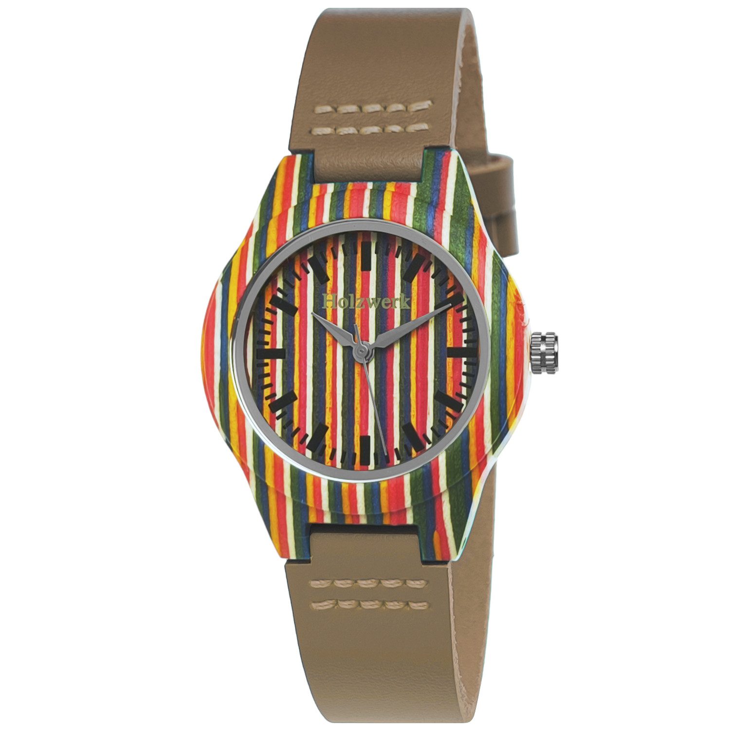 Holzwerk Quarzuhr LINZ BLACK bunte kleine Leder & Holz Armband Uhr, braun LINZ BROWN